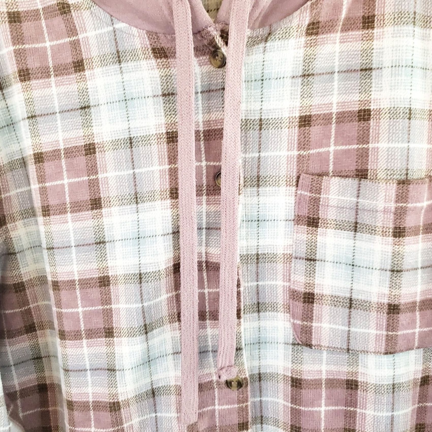 Vintage Eden & Olivia Women's M Pink Hooded Shirt Flannel Plaid Button Front Sherpa Lined Casual Size M / US 6-8 / IT 42-44 - 4 Thumbnail