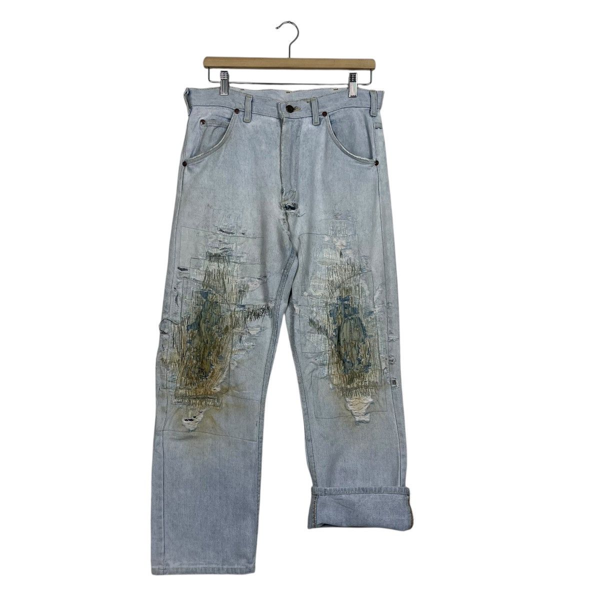 Lee Vintage Lee Sashiko Distressed Workwear Denim Jeans Size US 31 - 13 Thumbnail