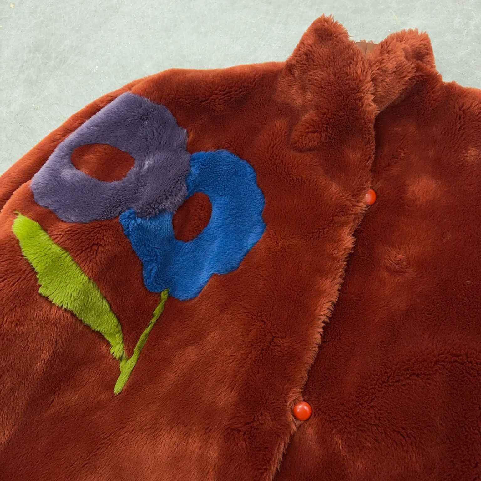 Vintage Flower Motif Faux Fur Coat Size L / US 10 / IT 46 - 5 Thumbnail