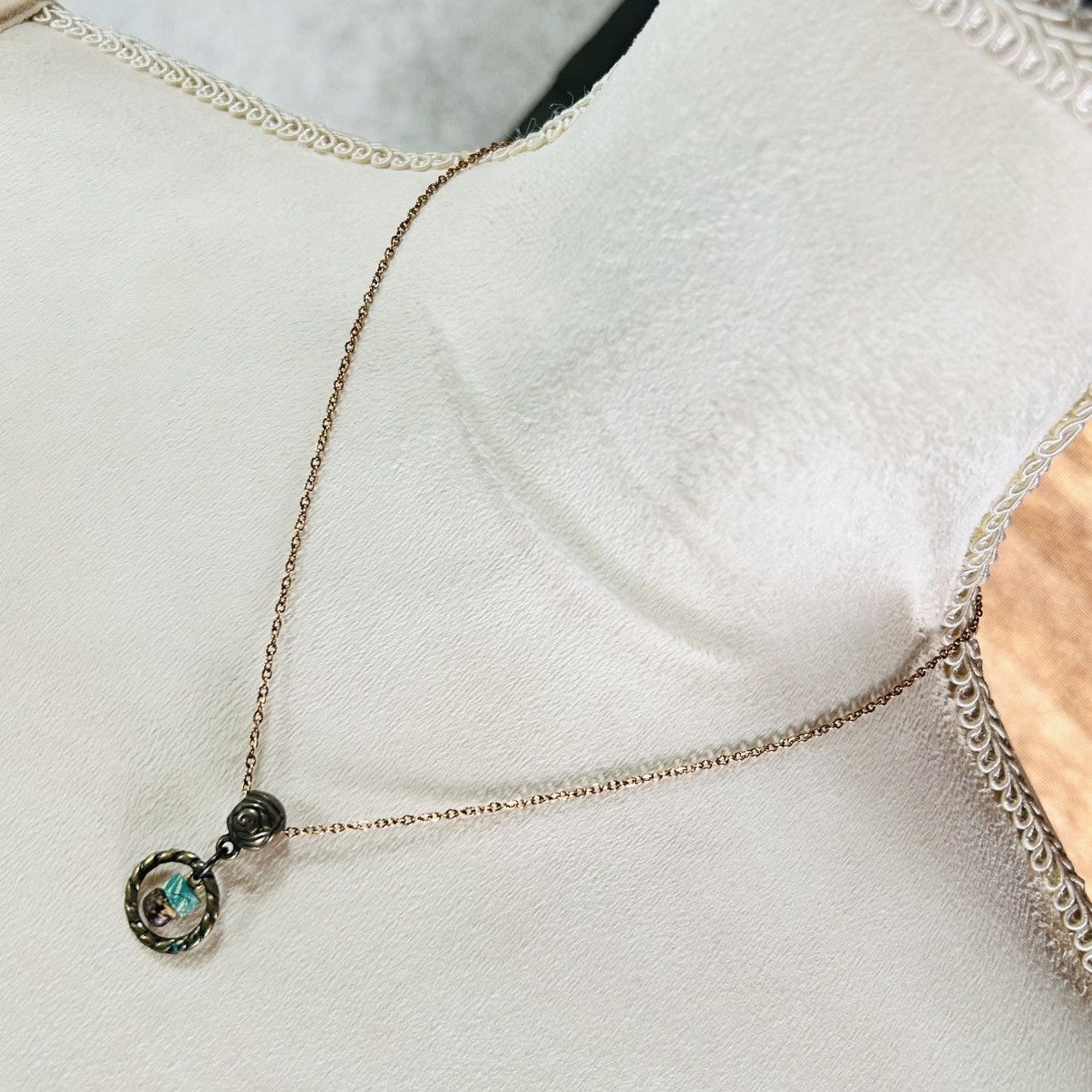 Handmade Handcrafted brass simulated turquoise pendant necklace Size ONE SIZE - 1 Thumbnail