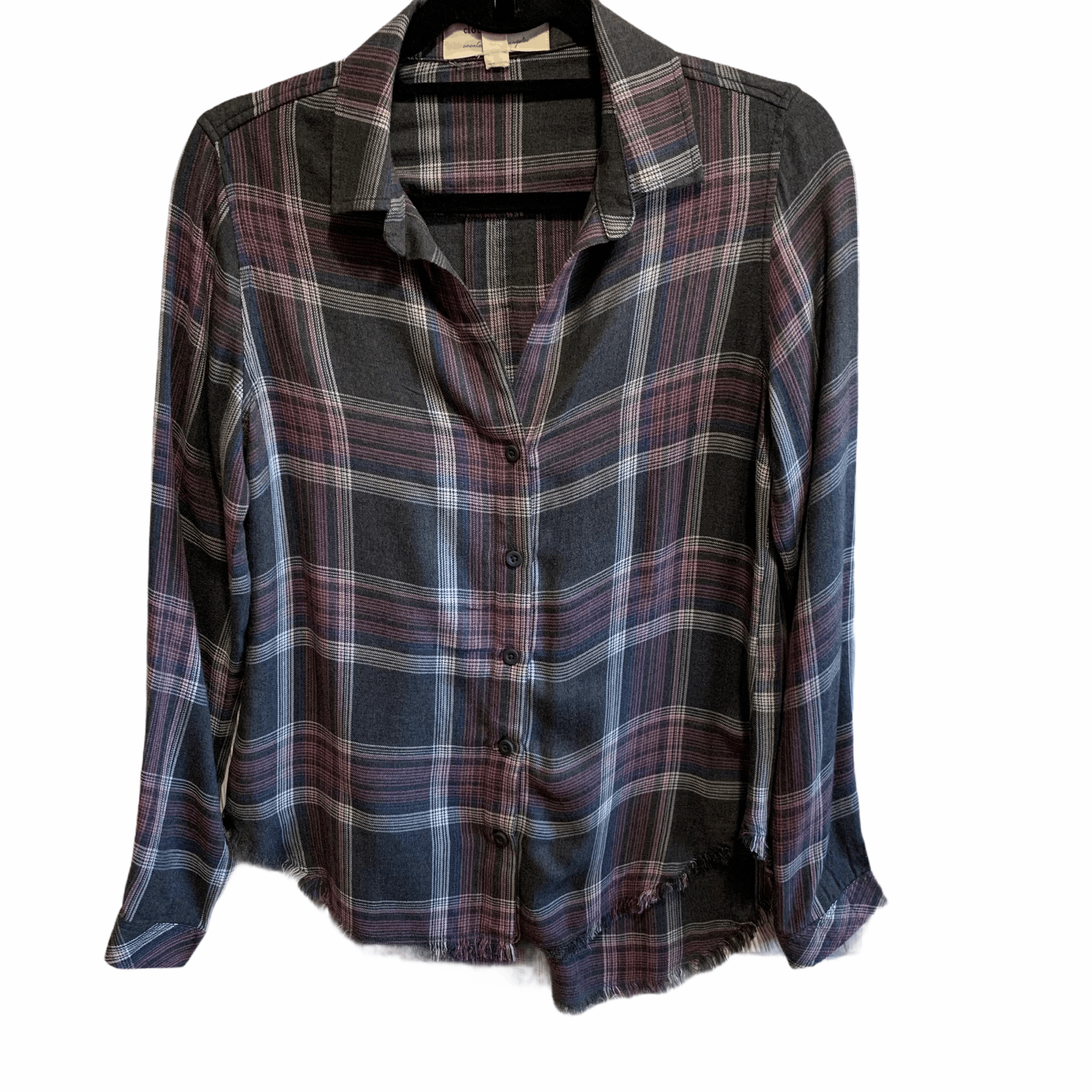 Anthropologie Cloth & Stone Fringe Raw Hem Plaid Button Down Shirt XS Size XS / US 0-2 / IT 36-38 - 5 Thumbnail