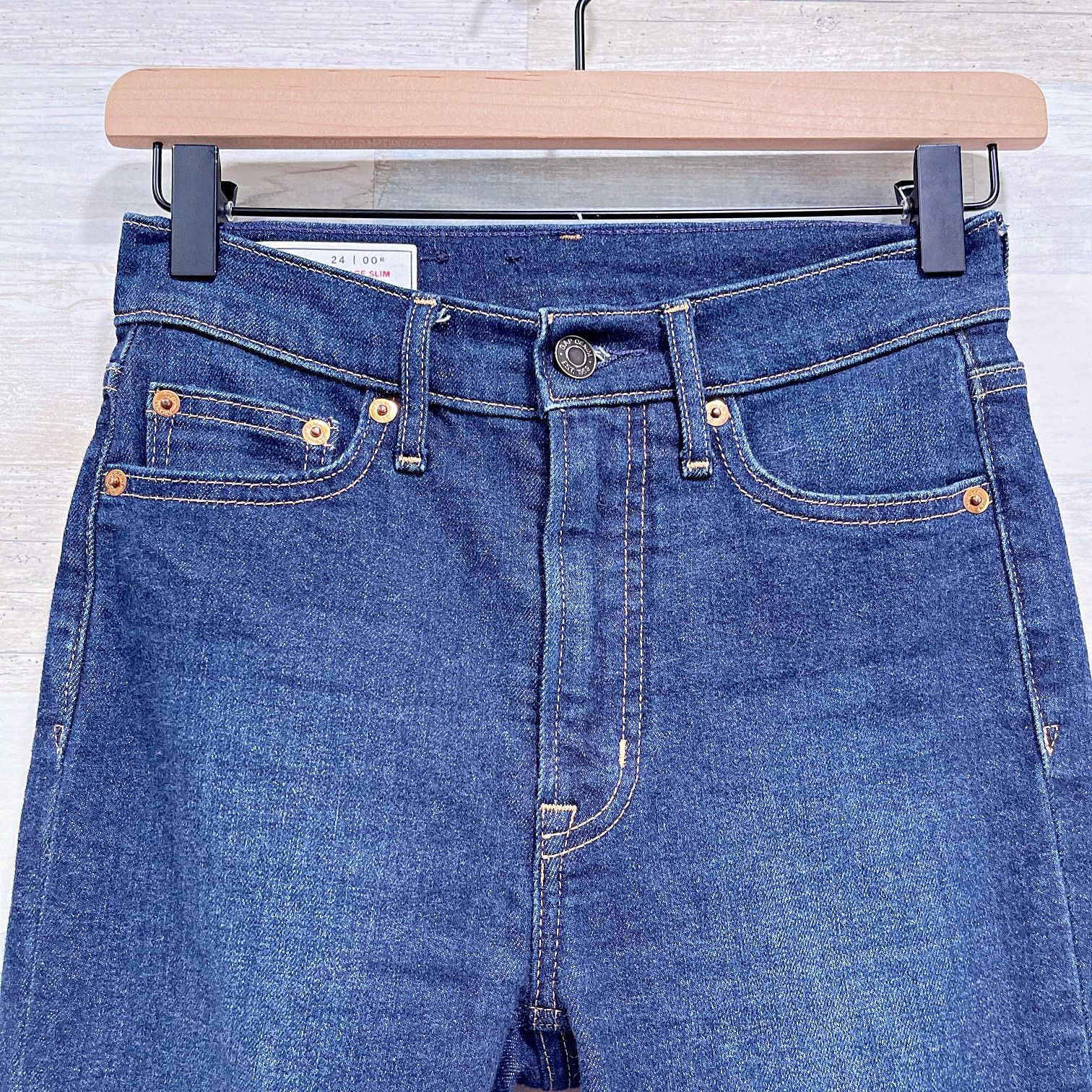 Gap GAP High Rise Vintage Slim Jean Dark Indigo Rinse Stretch 24 Size 24" / US 00 / IT 34 - 2 Thumbnail