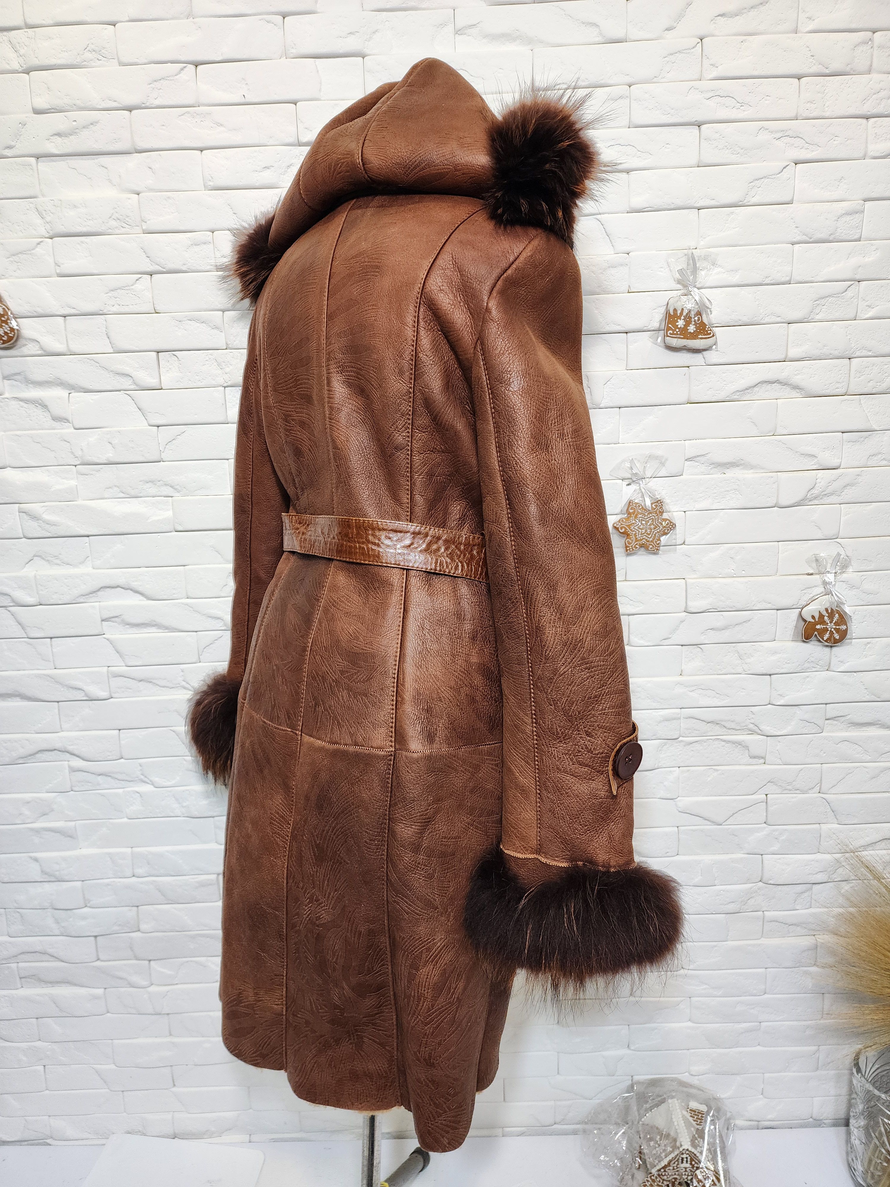 Uniqlo Brown Sheepskin Coat : Hooded Winter Fur Outerwear Size L / US 10 / IT 46 - 5 Thumbnail