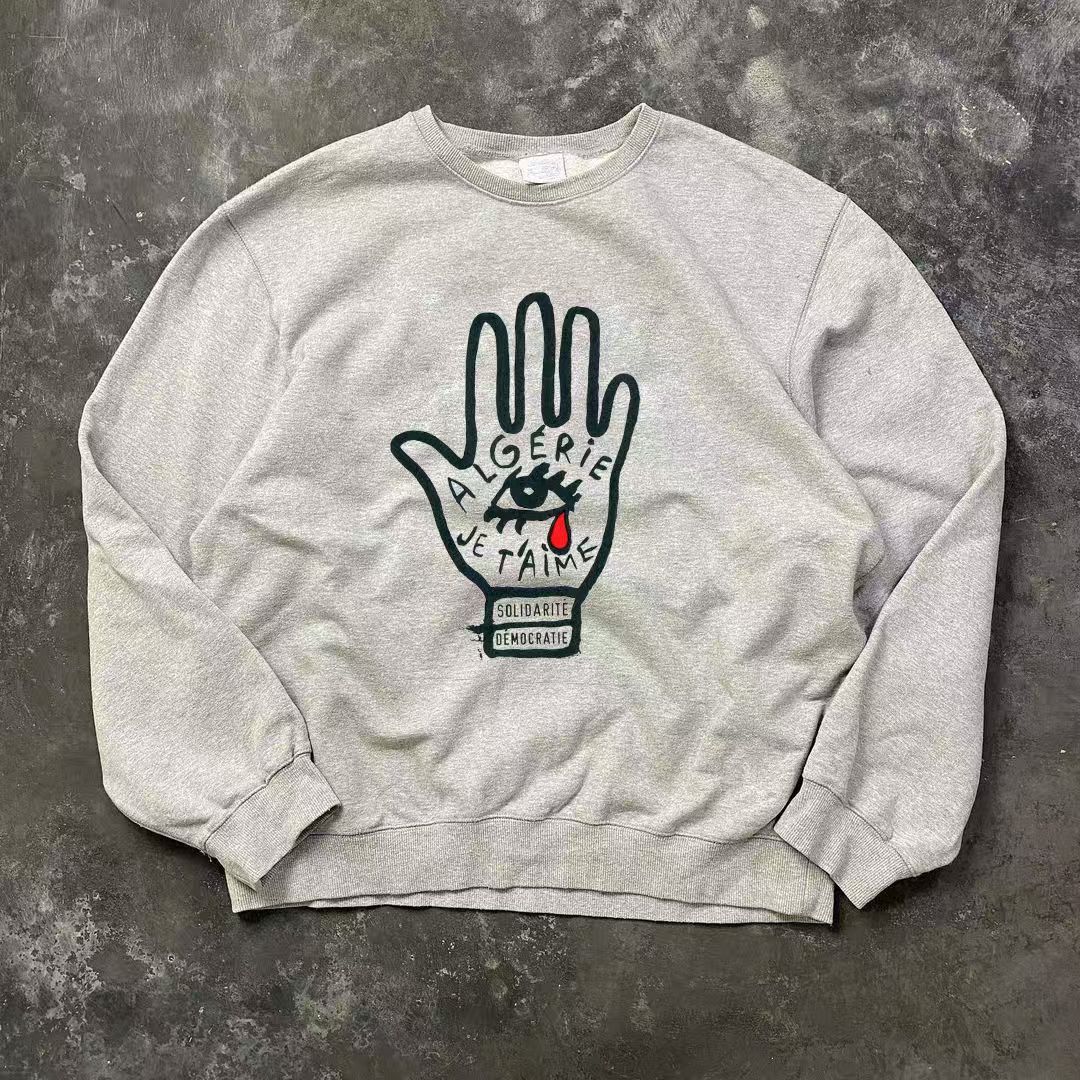 Japanese Brand × Vintage Grey retro palm eye pattern round neck sweatshirt y2k Size US L / EU 52-54 / 3 - 1 Thumbnail