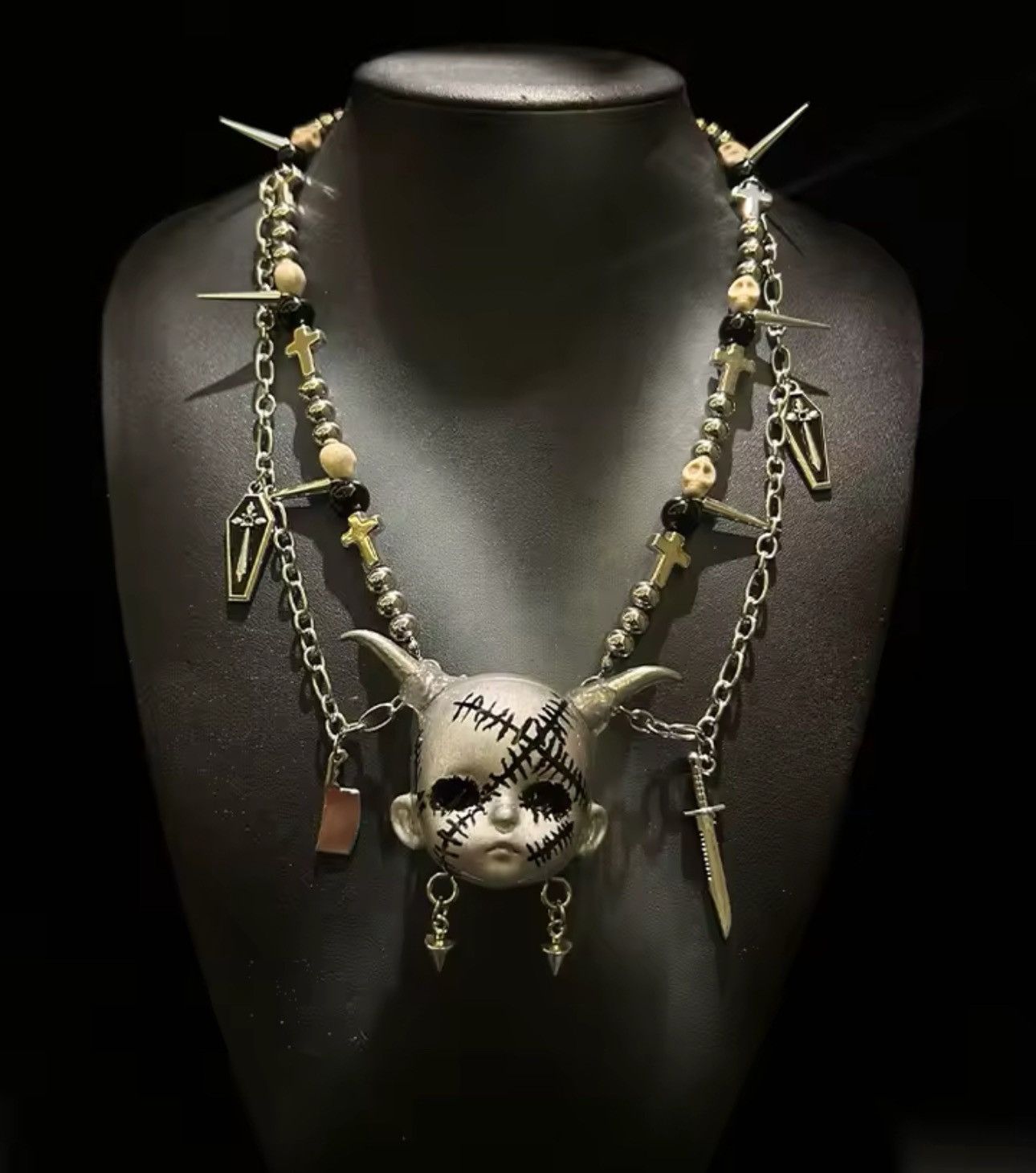 Other Gothic Punk Style Horned Doll Chain Necklace Size ONE SIZE - 1 Thumbnail