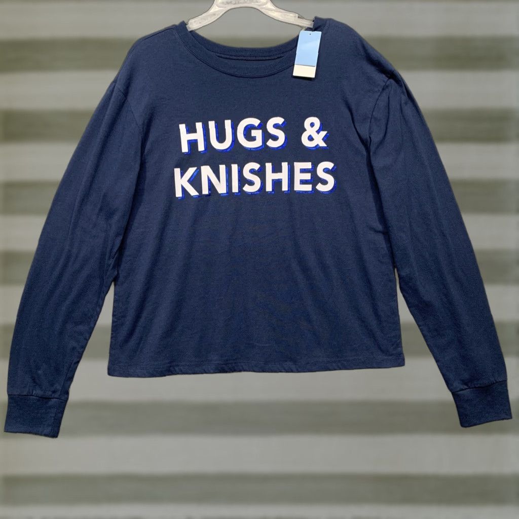 X-LARGE Zoe + Liv T-Shirt XL Long Sleeve Navy Blue White Hugs & Knishes NWT Size XL / US 12-14 / IT 48-50 - 1 Thumbnail
