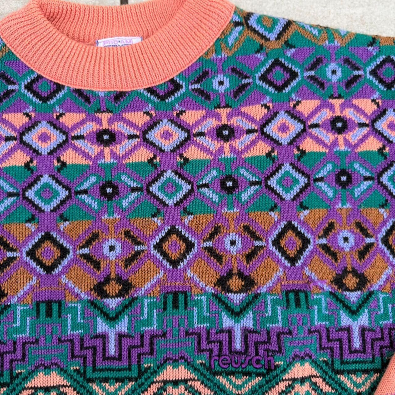 Vintage Reusch Vintage 90s Wool Jumper Multicolour Printed Size US L / EU 52-54 / 3 - 5 Thumbnail