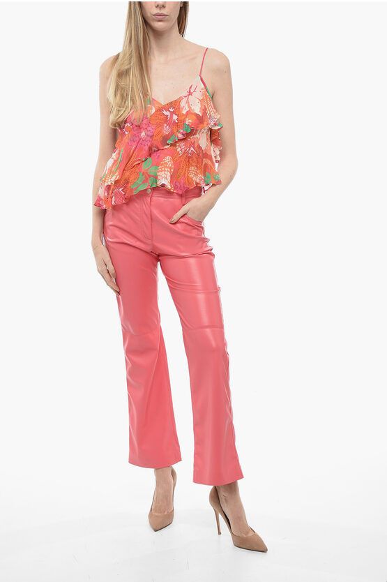 MSGM og1mm0724 Straight Fit Eco Leather Pants in Pink Size 27" / US 4 / IT 40 - 4 Thumbnail