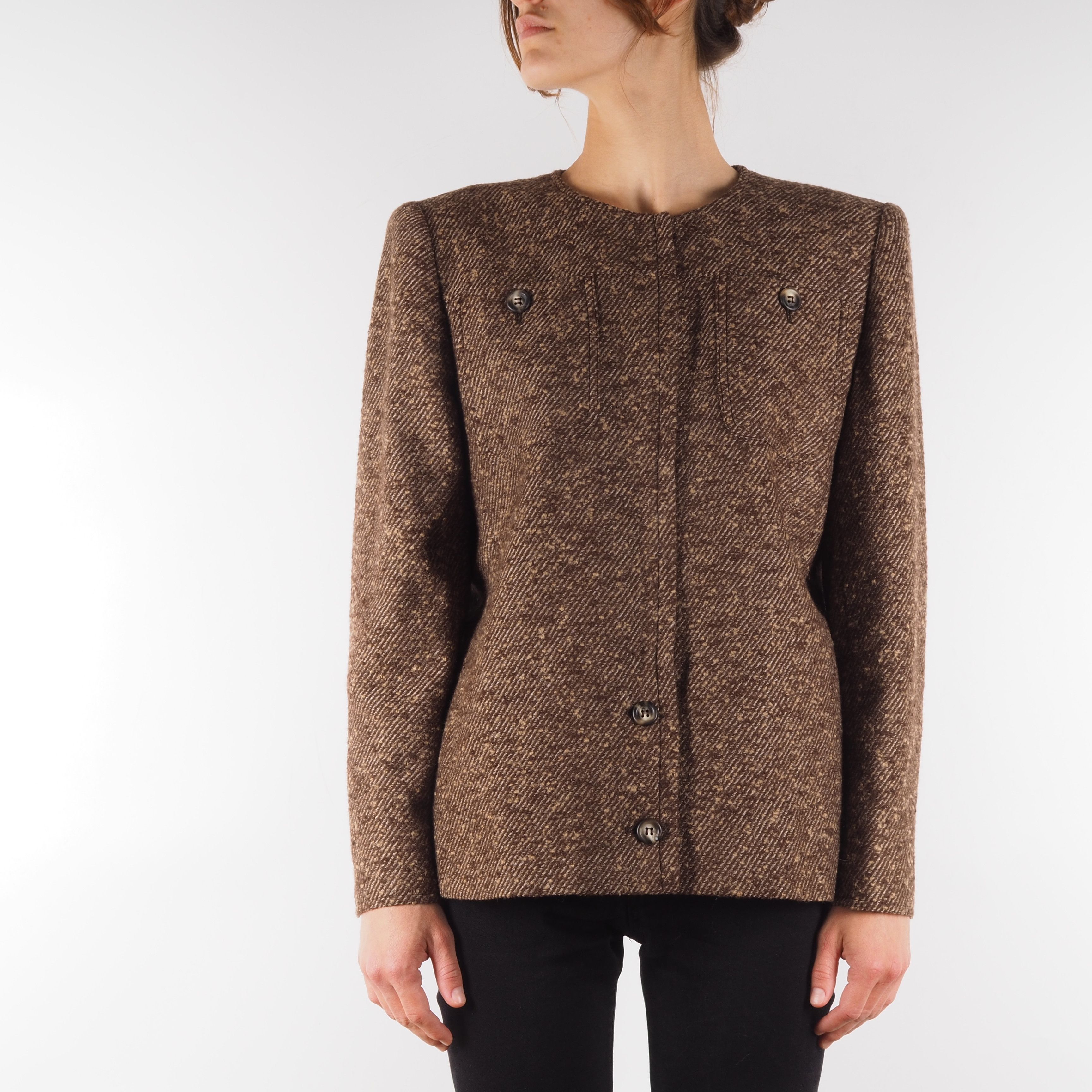 Valentino × Vintage Valentino Miss V Vintage Brown Tweed Designer Blazer Jacket Size L / US 10 / IT 46 - 1 Thumbnail