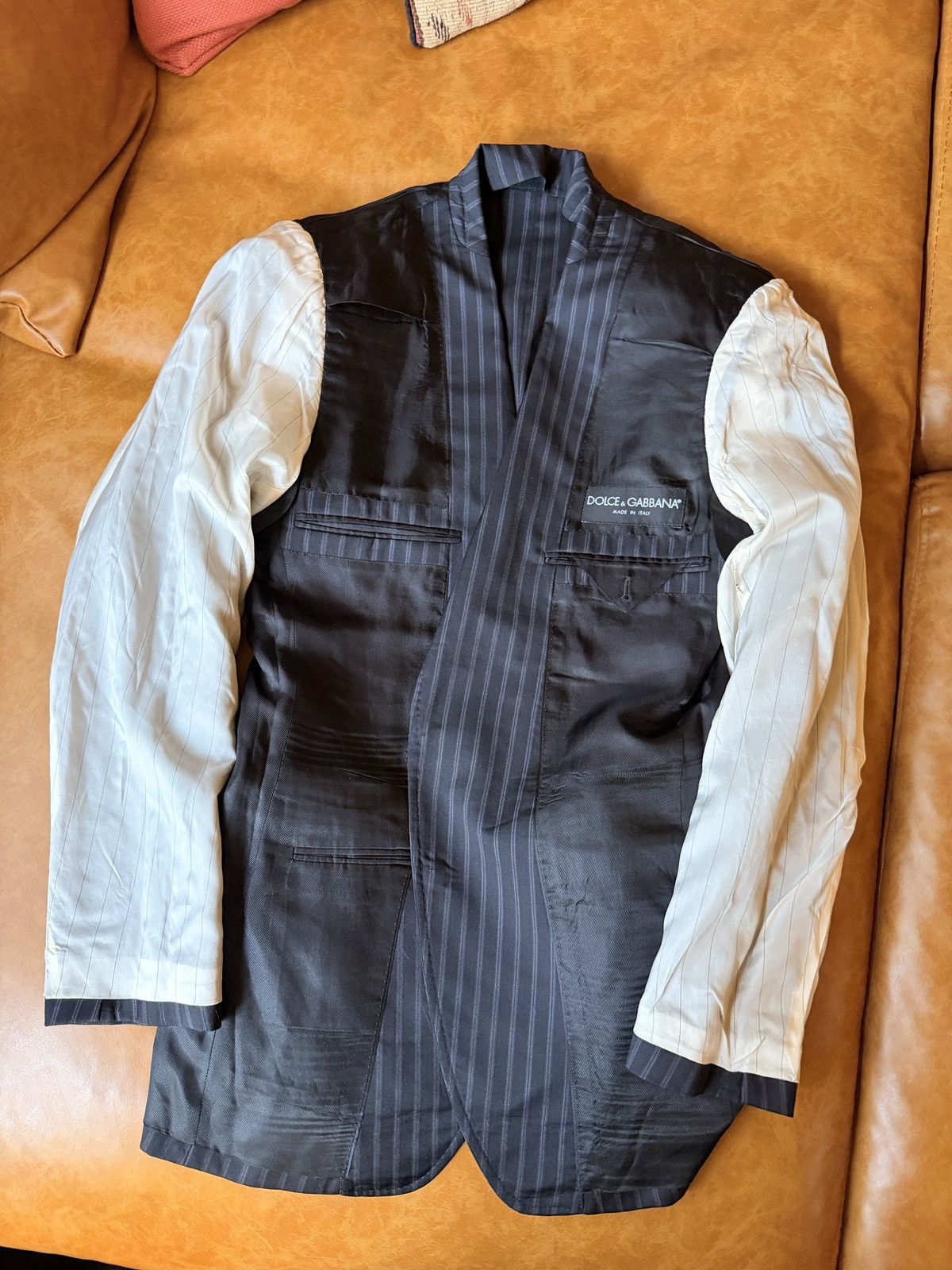 Dolce & Gabbana Dolce & Gabbana Pinstriped Charcoal Black Blazer Luxury Size 46R - 7 Thumbnail