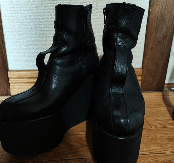 image of 14Th Addiction x If Six Was Nine Aint Tropez Leather Thick-Soled Boots, Big Tongue Boots in Black, 