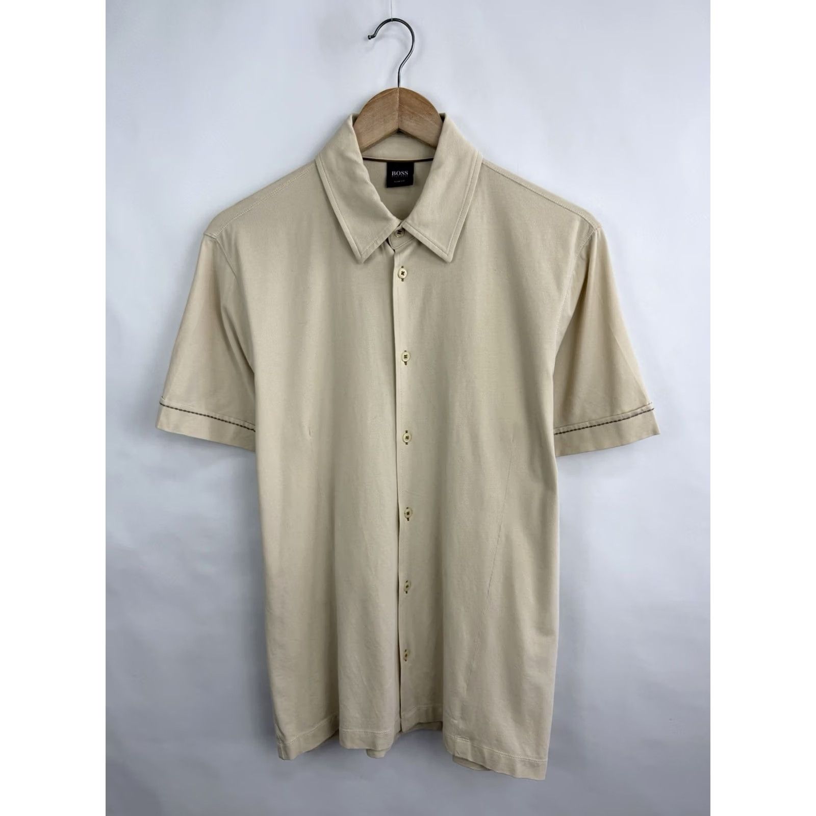 Hugo Boss VINTAGE Hugo Boss Button-Up Shirt Slim Fit 90s Mens Size L Beige) Size US L / EU 52-54 / 3 - 3 Thumbnail