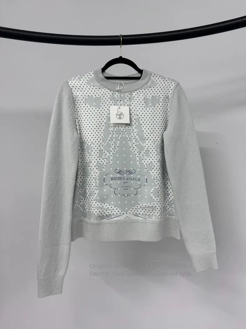 Hermes Hermes Blue-gray polka dot silk knit top Size XS / US 0-2 / IT 36-38 - 1 Thumbnail