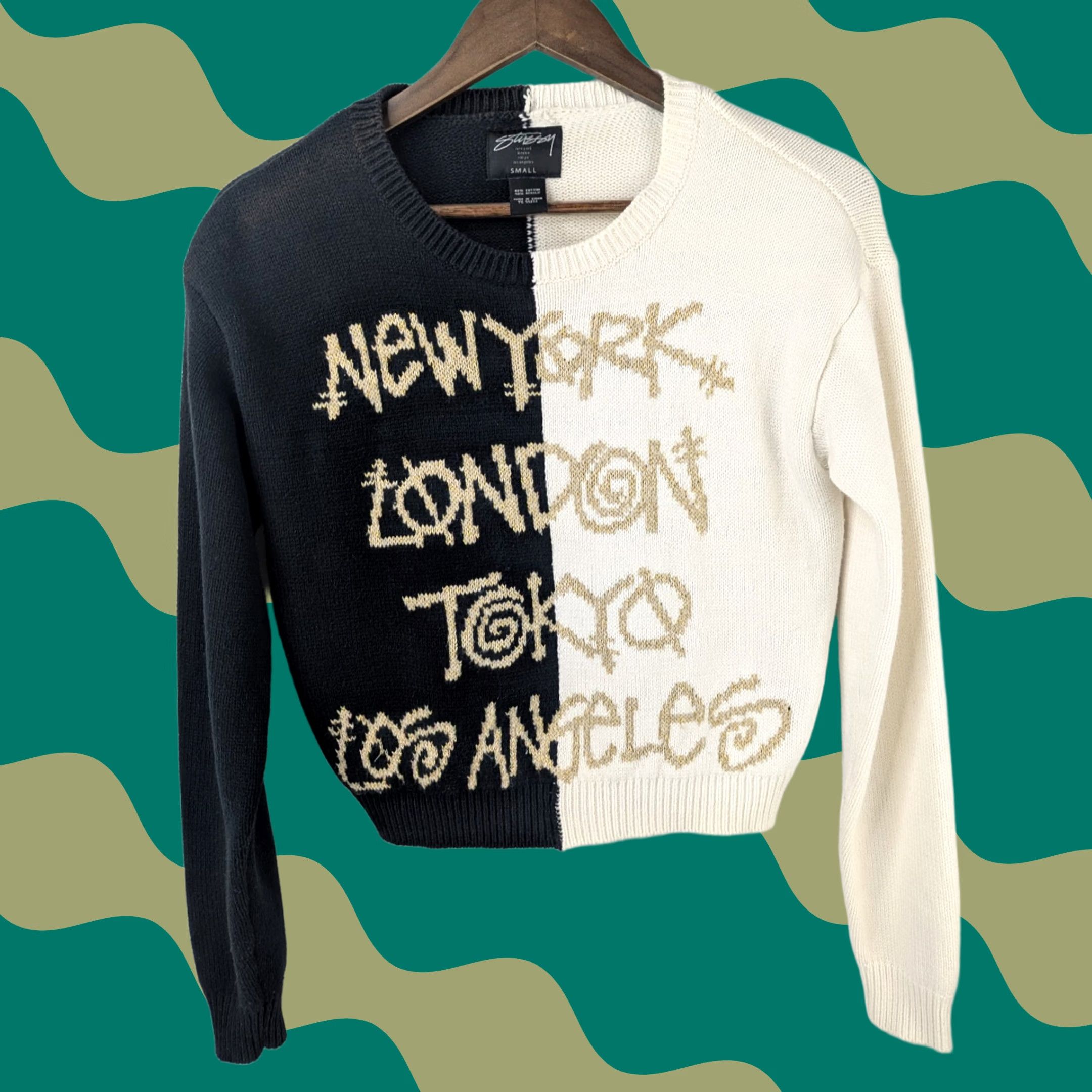 Logo 7 Stussy Sweatshirt Black White Graphic Logo Women’s S Pullover London Theme Size S / US 4 / IT 40 - 1 Thumbnail