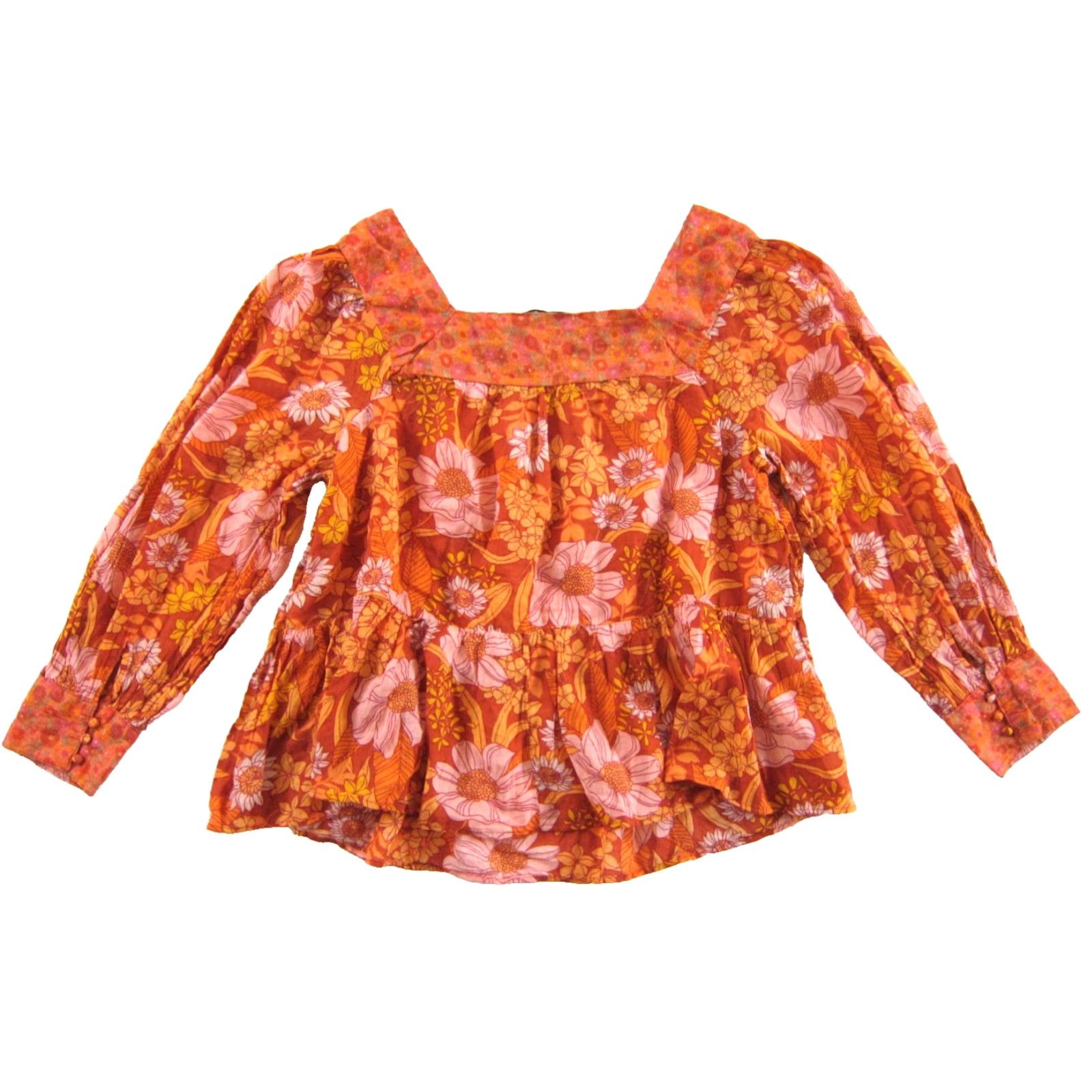 American Eagle Outfitters American Eagle Outfitters Blouse M Women's Lightweight Cotton Orange Pink Floral Boho Peasant Casual Shirt Mens? Size M / US 6-8 / IT 42-44 - 2 Thumbnail