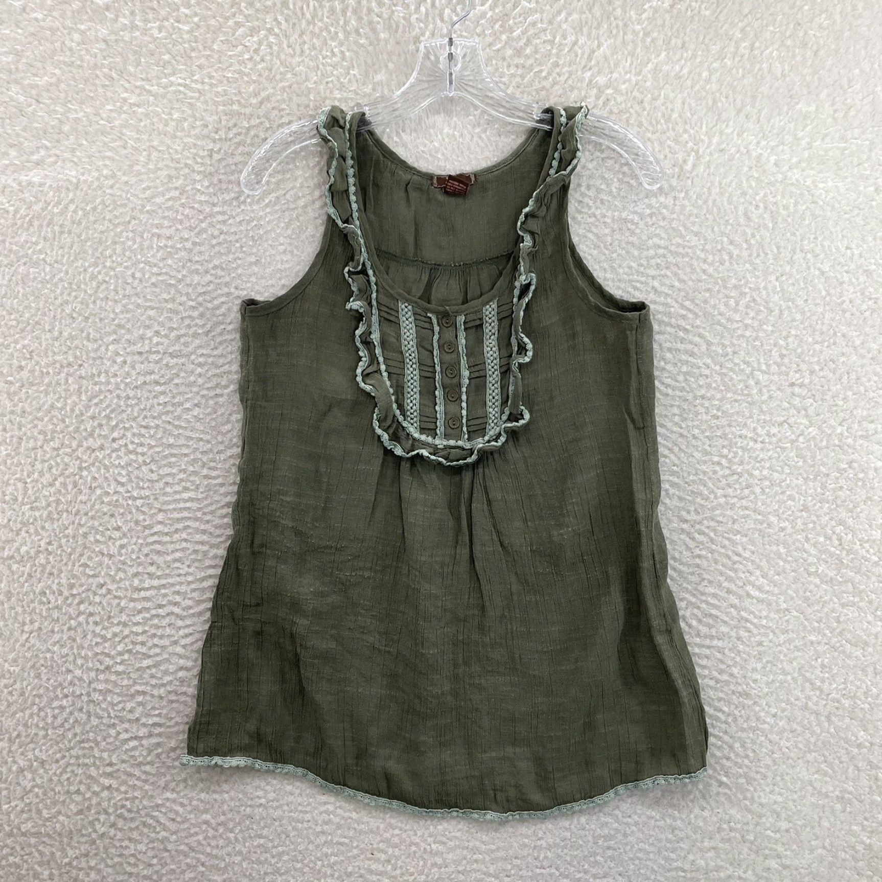 Vintage Y2K Vintage Top Medium Green Ruffle Sleeveless Bohemian Boho Fairy Grunge Shirt M Womens Size M / US 6-8 / IT 42-44 - 2 Thumbnail
