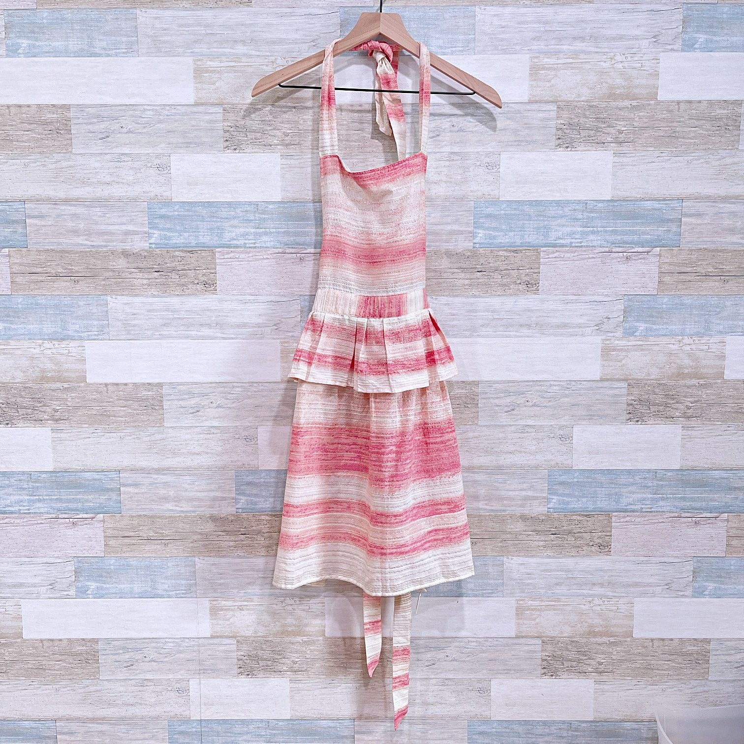 Anthropologie Anthropologie Ruffle Striped Apron Pink Womens One Size OS Size ONE SIZE - 3 Thumbnail
