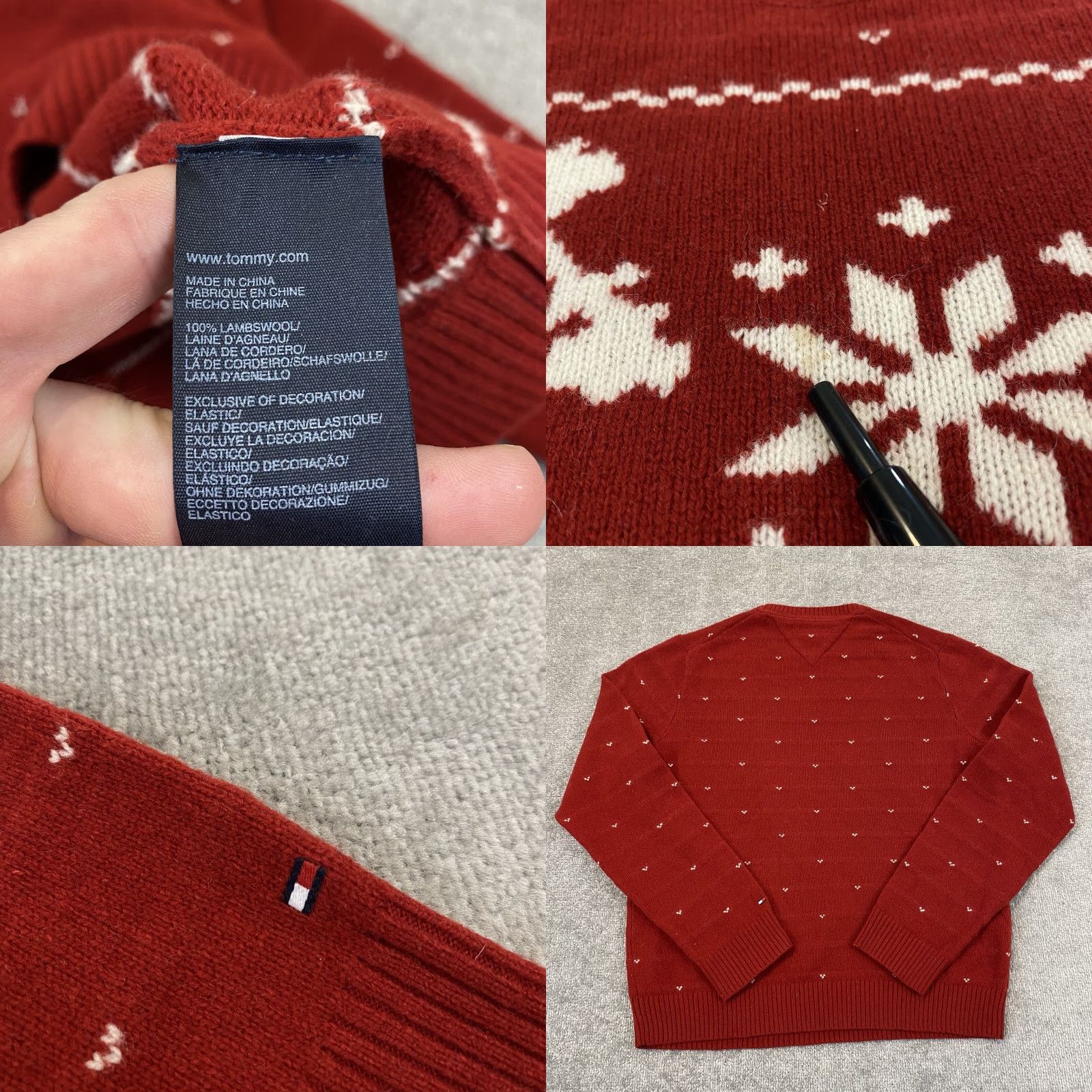 Tommy Hilfiger TOMMY HILFIGER Sweater Men Large Red White Lambswool Lions Crest Pullover Nordic Size US L / EU 52-54 / 3 - 8 Thumbnail
