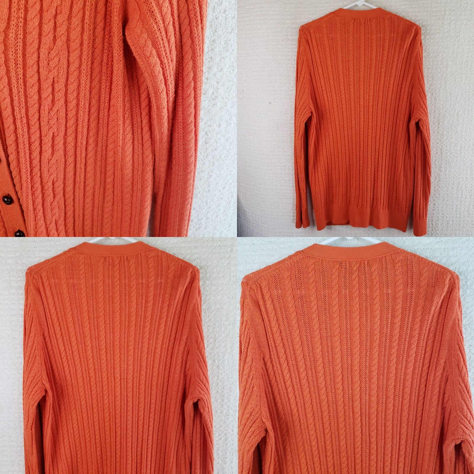 Lands' End Lands' End Women's XL Orange Cable Knit Cardigan Sweater Leather Look Buttons V-Neck Long Sleeve Knit Casual Fall Winter Spring Shirt/ Sweater Women Size XL / US 12-14 / IT 48-50 - 8 Thumbnail