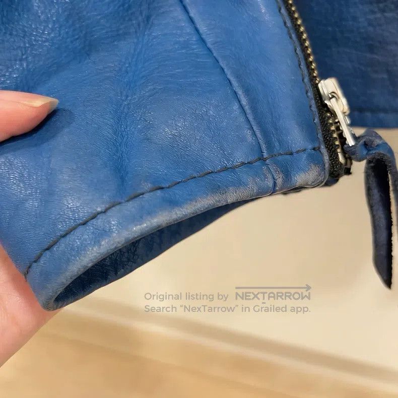 Schott Blue motorcycle leather jacket Size US L / EU 52-54 / 3 - 6 Thumbnail