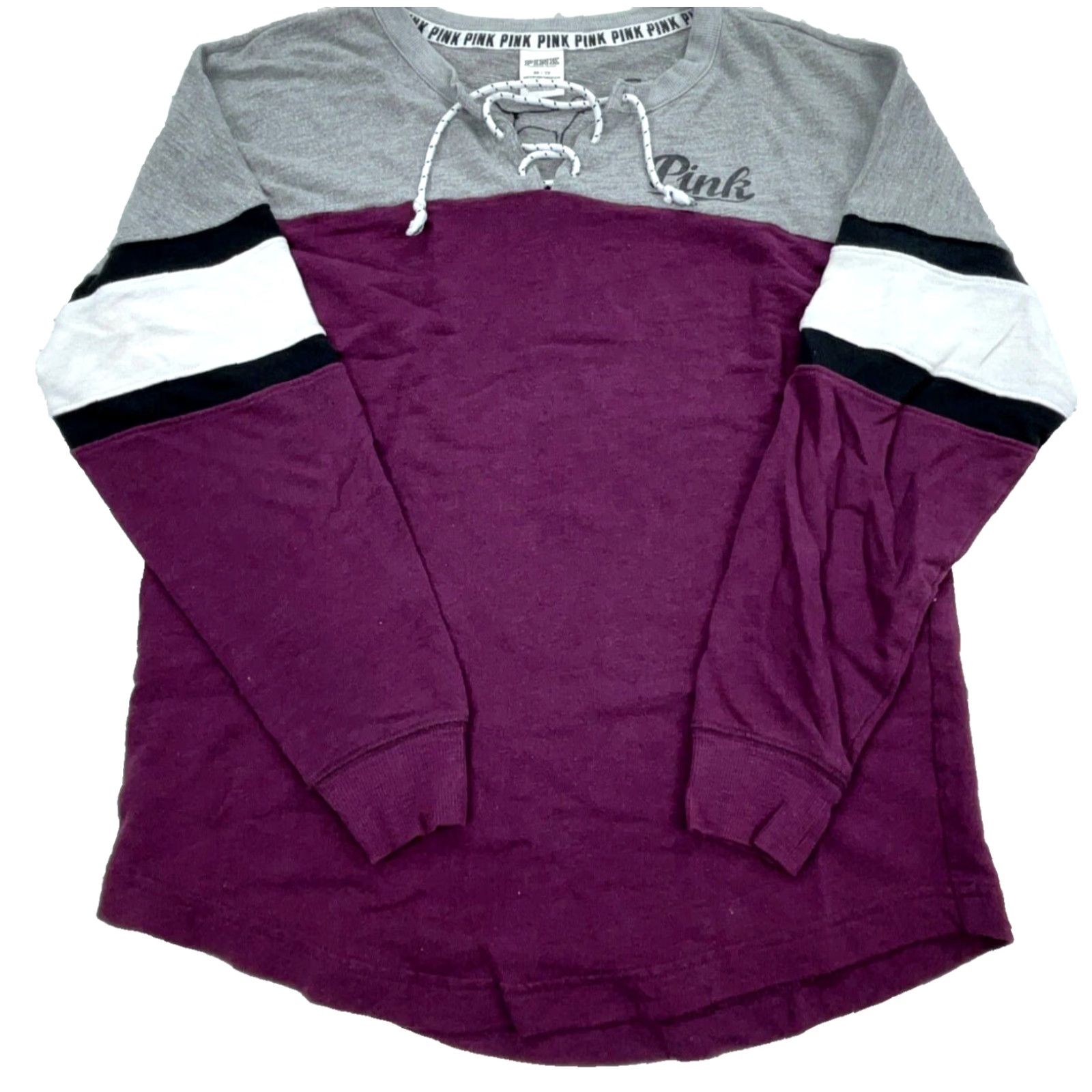 Victoria's Secret Victoria's Secret Pink Sweatshirt Women XS Purple Gray Laced Neck Sweater Size XS / US 0-2 / IT 36-38 - 2 Thumbnail