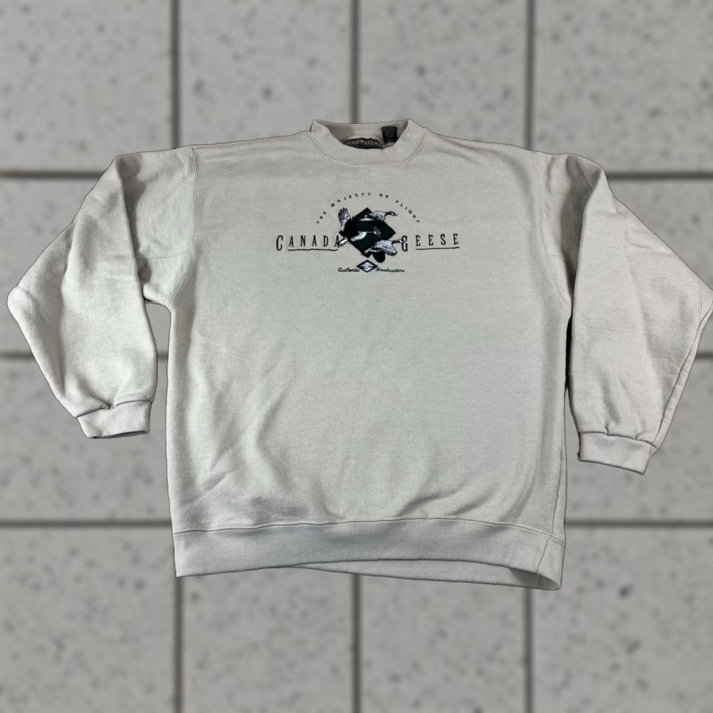 Vintage VINTAGE Headwaters Canada Geese Embroidered Crewneck Sweatshirt - Size L - tan - Cotton Polyester Knit - Regular Fit - Men Size US L / EU 52-54 / 3 - 1 Thumbnail