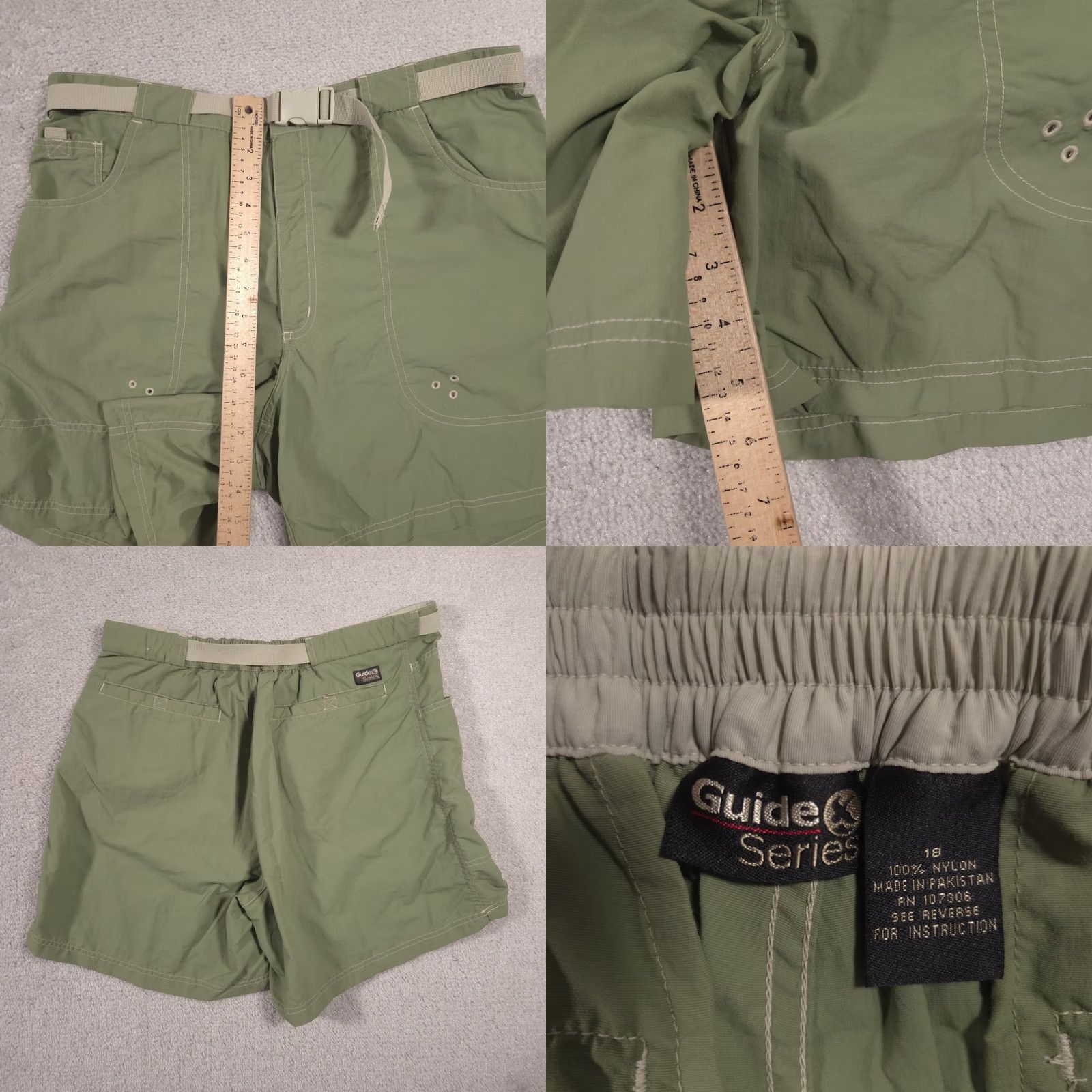 Vintage Guide Series Shorts 18 Green Utility Nylon Hiking Outdoors Pockets Buckle Womens Size 40" / US 18 - 8 Thumbnail