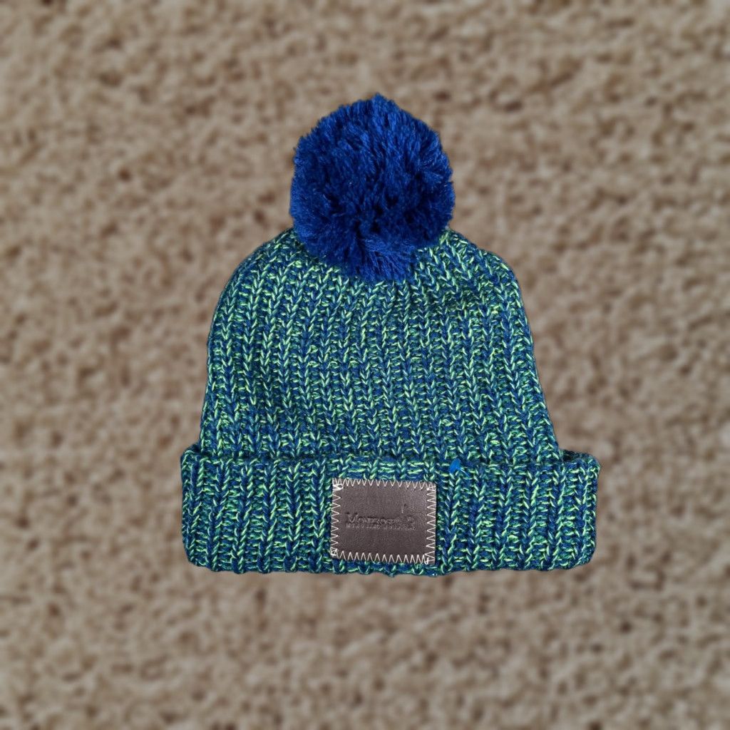 Vintage HitWear Beanie Hat - Knit One Size Unisex Adults - Blue Green Striped Acrylic Pom - Winter Outdoor Ski Hospital Theme Size ONE SIZE - 1 Thumbnail