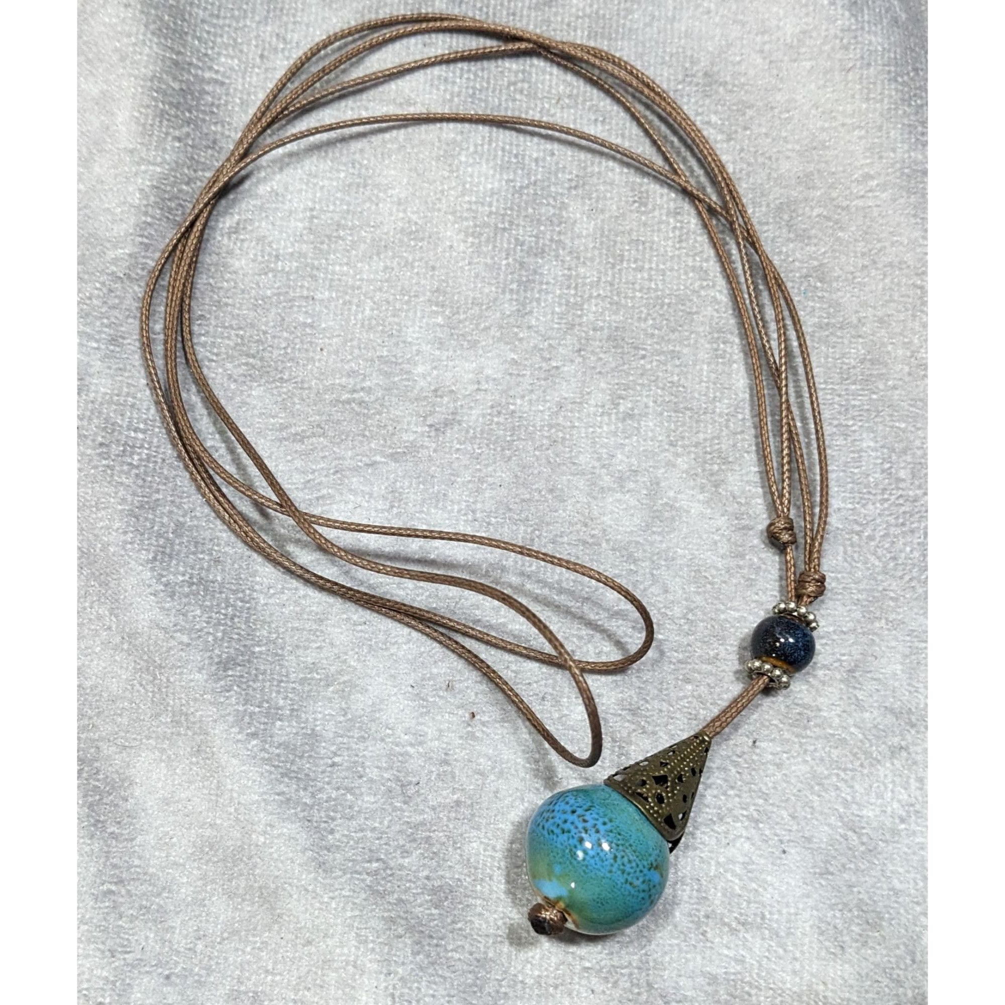 Other Bohemian Fantasy Blue Ceramic Pendant Necklace On Brown Cord Size ONE SIZE - 5 Thumbnail