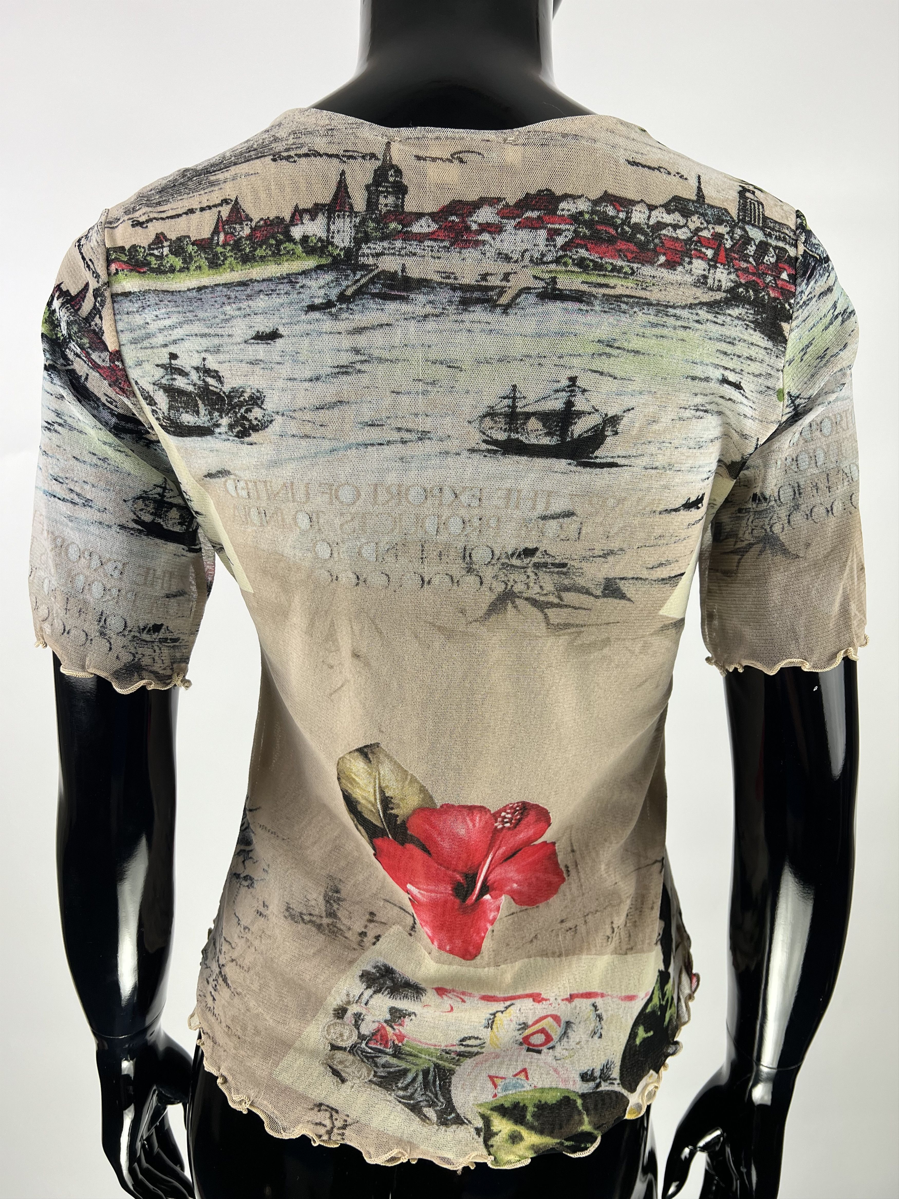 Designer Suzanna Paris Vtg Rhinestones Floral Print Mesh Top Size 3 Size L / US 10 / IT 46 - 3 Thumbnail