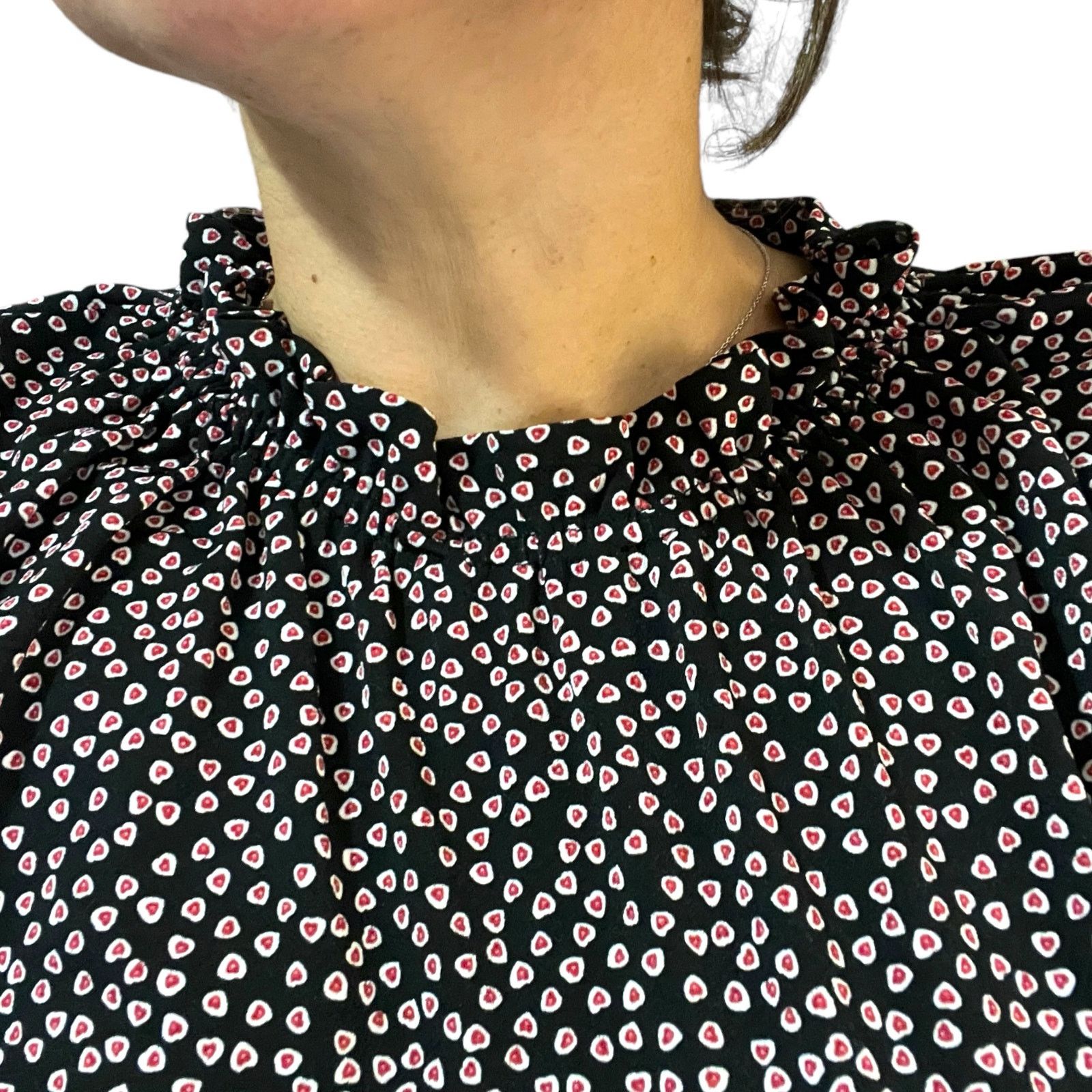 Adrianna Papell Moss Crepe Ruffle Neck 3/4 Sleeve Heart Patterned Top Size XL / US 12-14 / IT 48-50 - 6 Thumbnail