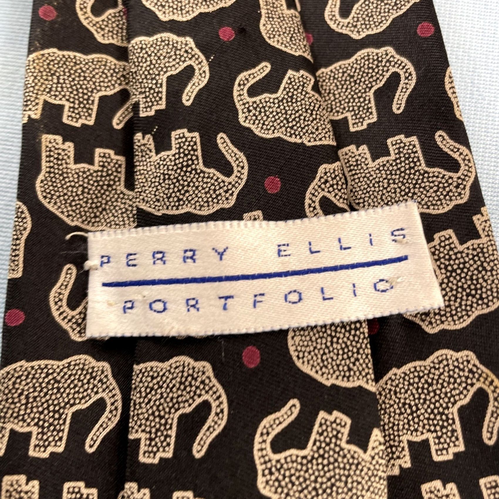Perry Ellis Perry Ellis Portfolio Vtg Italy Silk Tie Elephant MCM Art Deco Dots Black Yellow Red Wall/Geometric Pattern Tie Mens Size One Size Size ONE SIZE - 4 Thumbnail