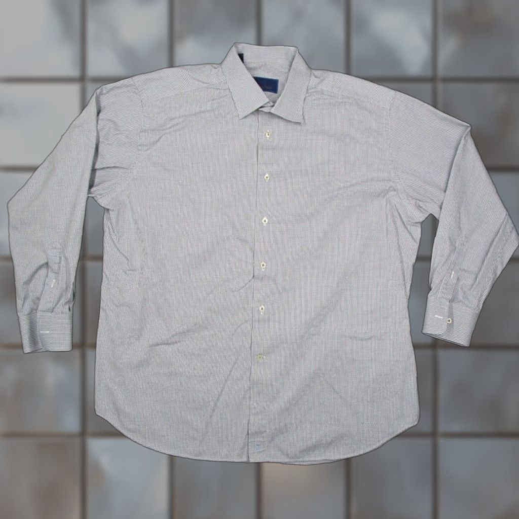David Donahue David Donahue Mens Dress Shirt Long Sleeve Button Up 18 34 Brown Check Cotton Size 34R - 1 Thumbnail