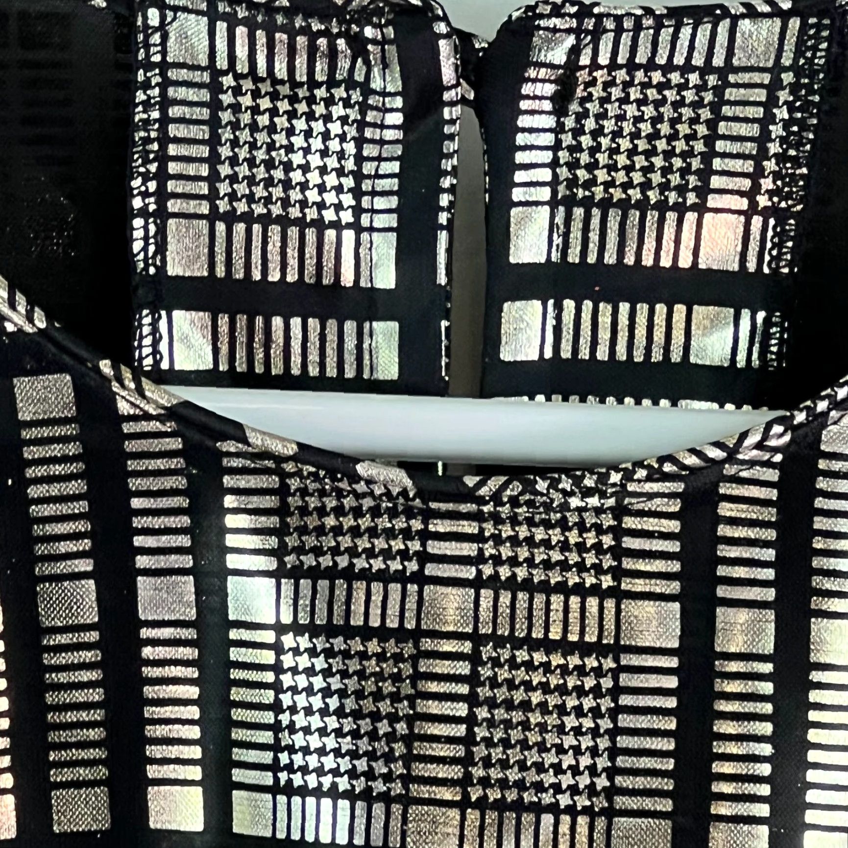 Vintage Tan F Jay Women's Blouse Plaid Metallic Black Top Size 16 3/4 Sleeves Pullover Size XXL / US 16-18 / IT 52-54 - 3 Thumbnail