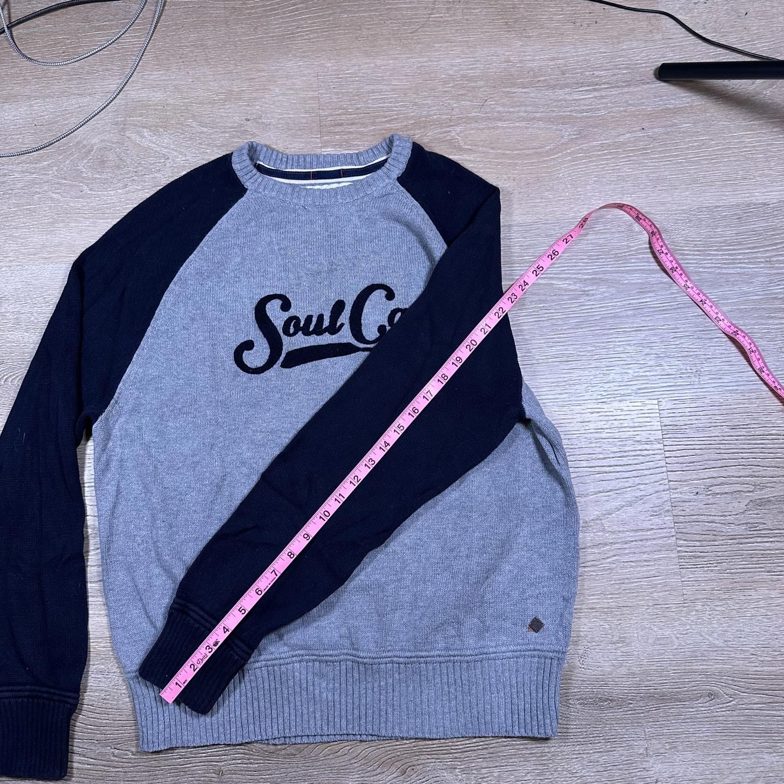 Other Soul Cal Mens Crew Neck Sweater Medium Gray and Navy Raglan Size US XL / EU 56 / 4 - 10 Thumbnail