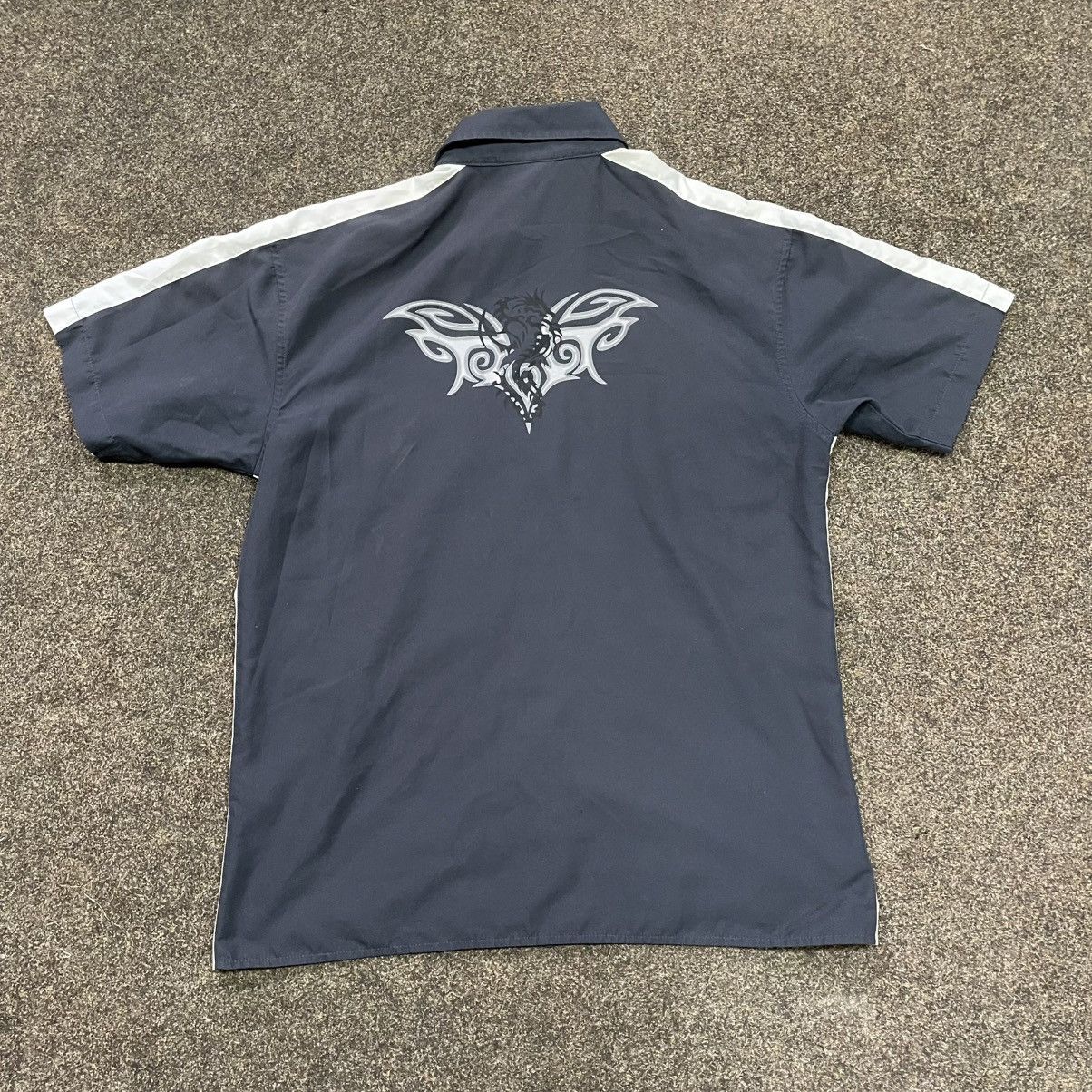 Japanese Brand Y2K Tribal Flame Shirt – Dark Mode Biker Button-Up Grunge Size US S / EU 44-46 / 1 - 7 Thumbnail