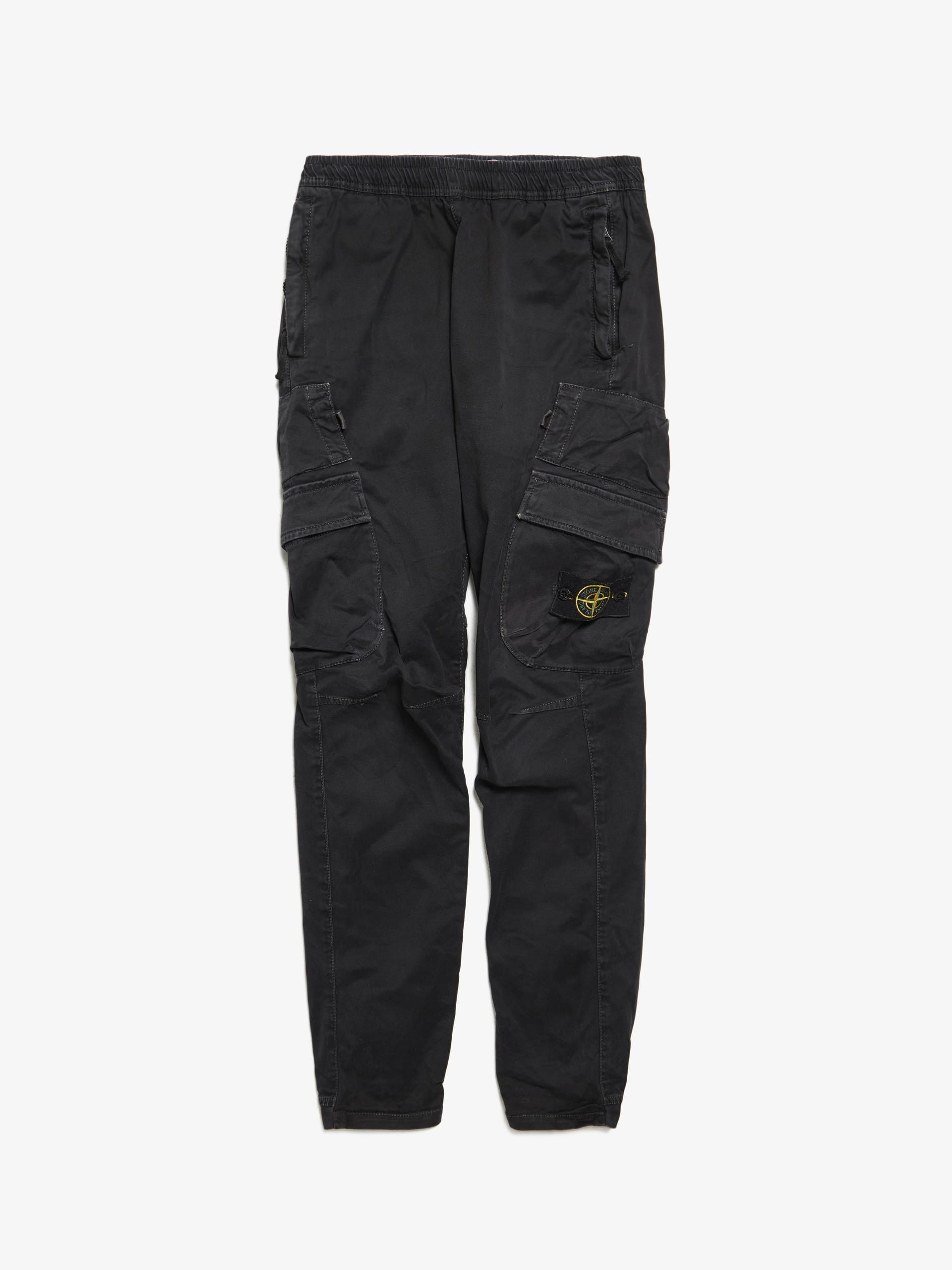 image of Stone Island Gray Side Pockets Logo Patch Cotton Cargo Pants in Grey, Men's (Size 28)