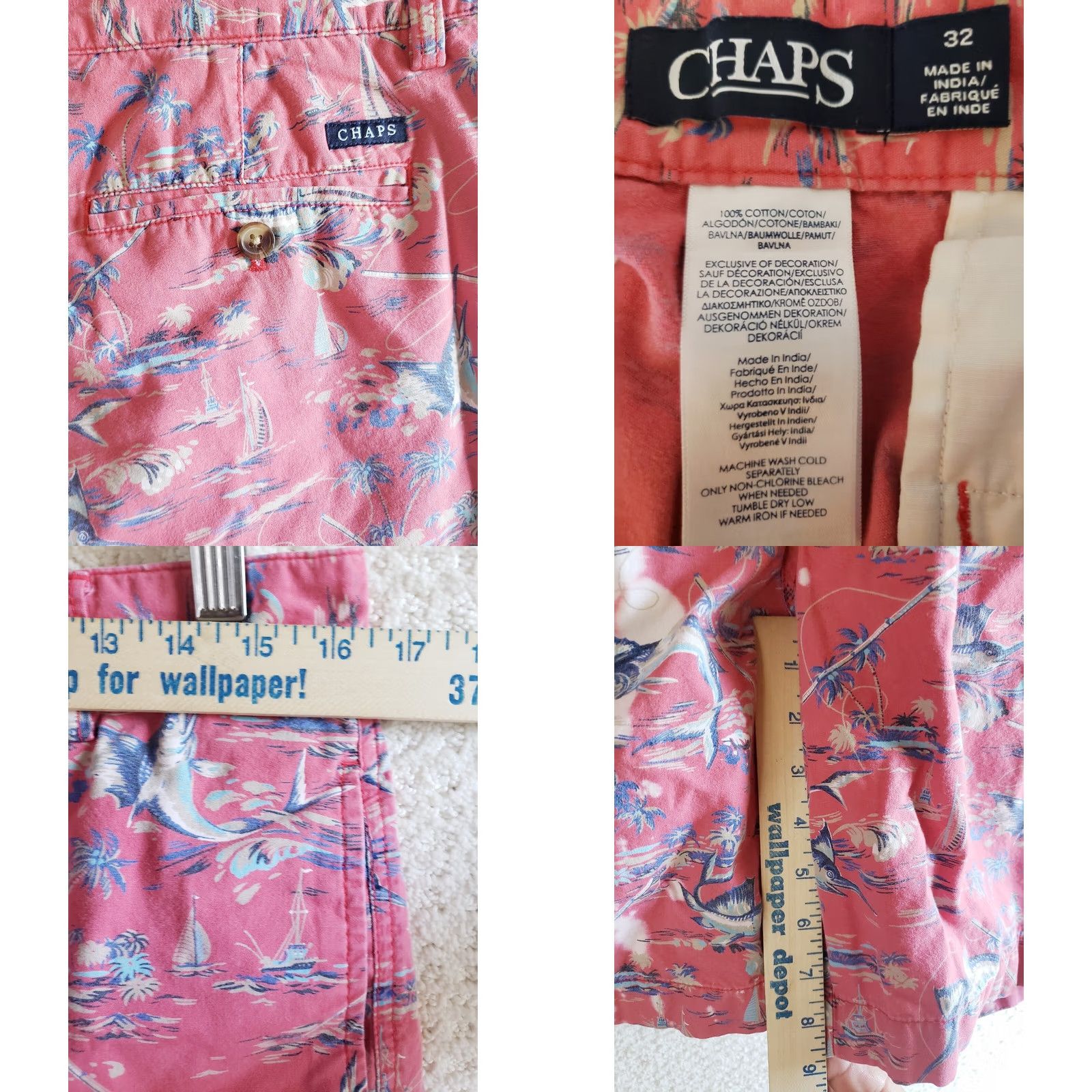 Chaps Chaps Bermuda Shorts Men's 32x9 Red Tropical Print Outdoor Fish Inline Logo Pockets Casual Cotton Size US 32 / EU 48 - 8 Thumbnail