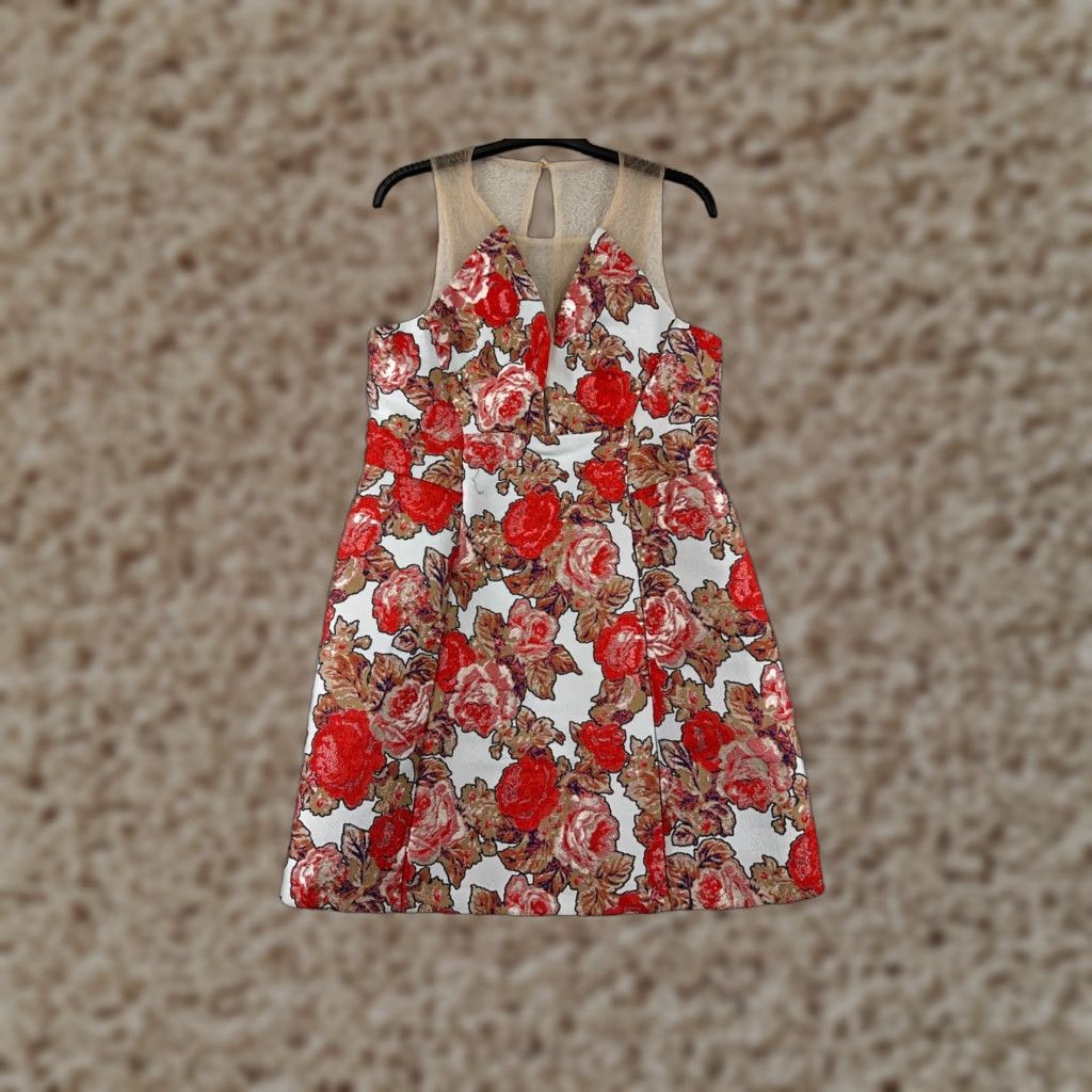 Topshop Top Shop Dress Womens 10 Red Floral Sleeveless V-Neck Mini Polyester Blend Botton, Ruffle Casual Party/Cocktail Size L / US 10 / IT 46 - 1 Thumbnail