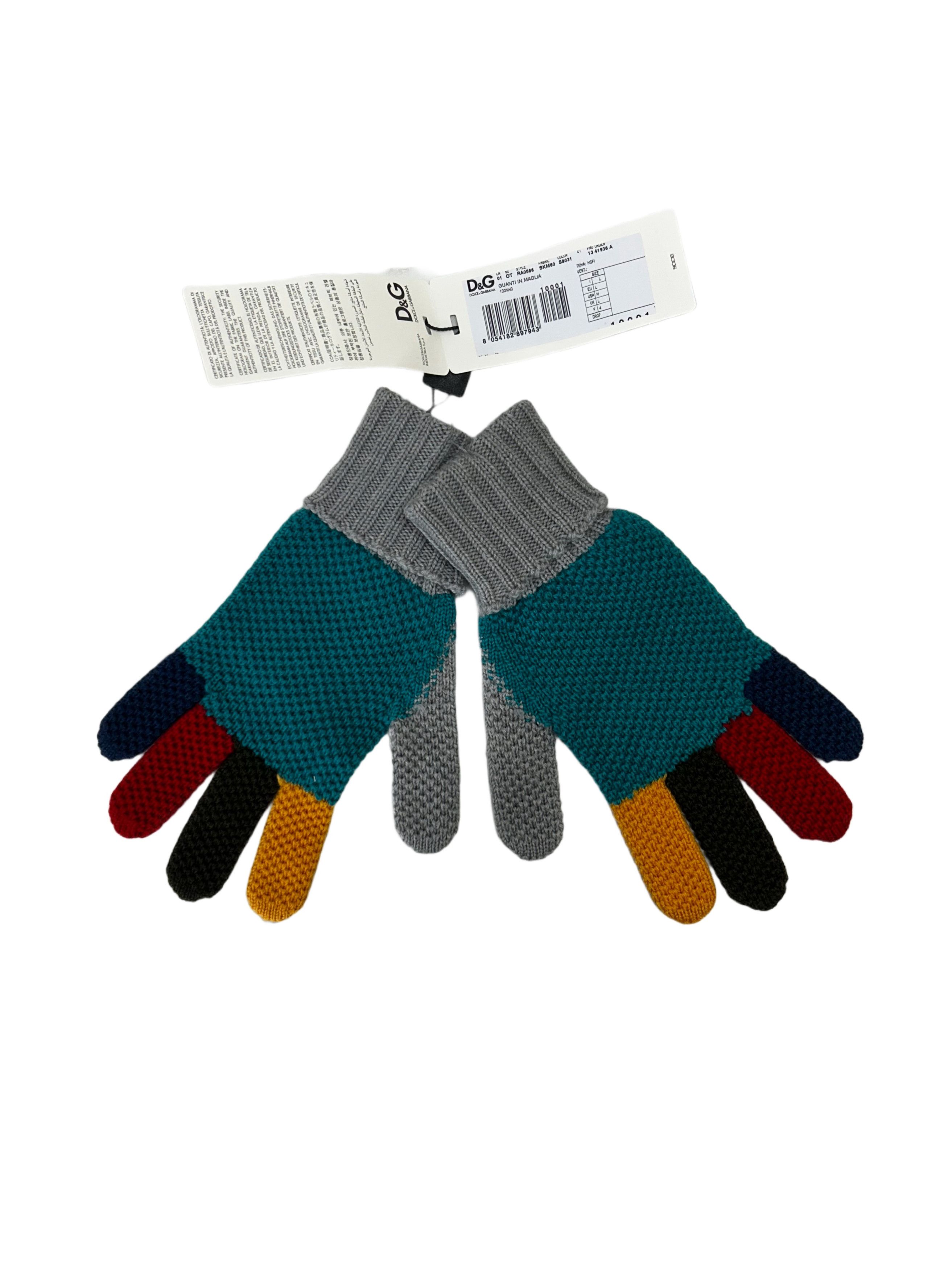 Dolce & Gabbana D&G (Dolce & Gabbana) Multi Colour Wool Gloves Size 34 - 3 Thumbnail