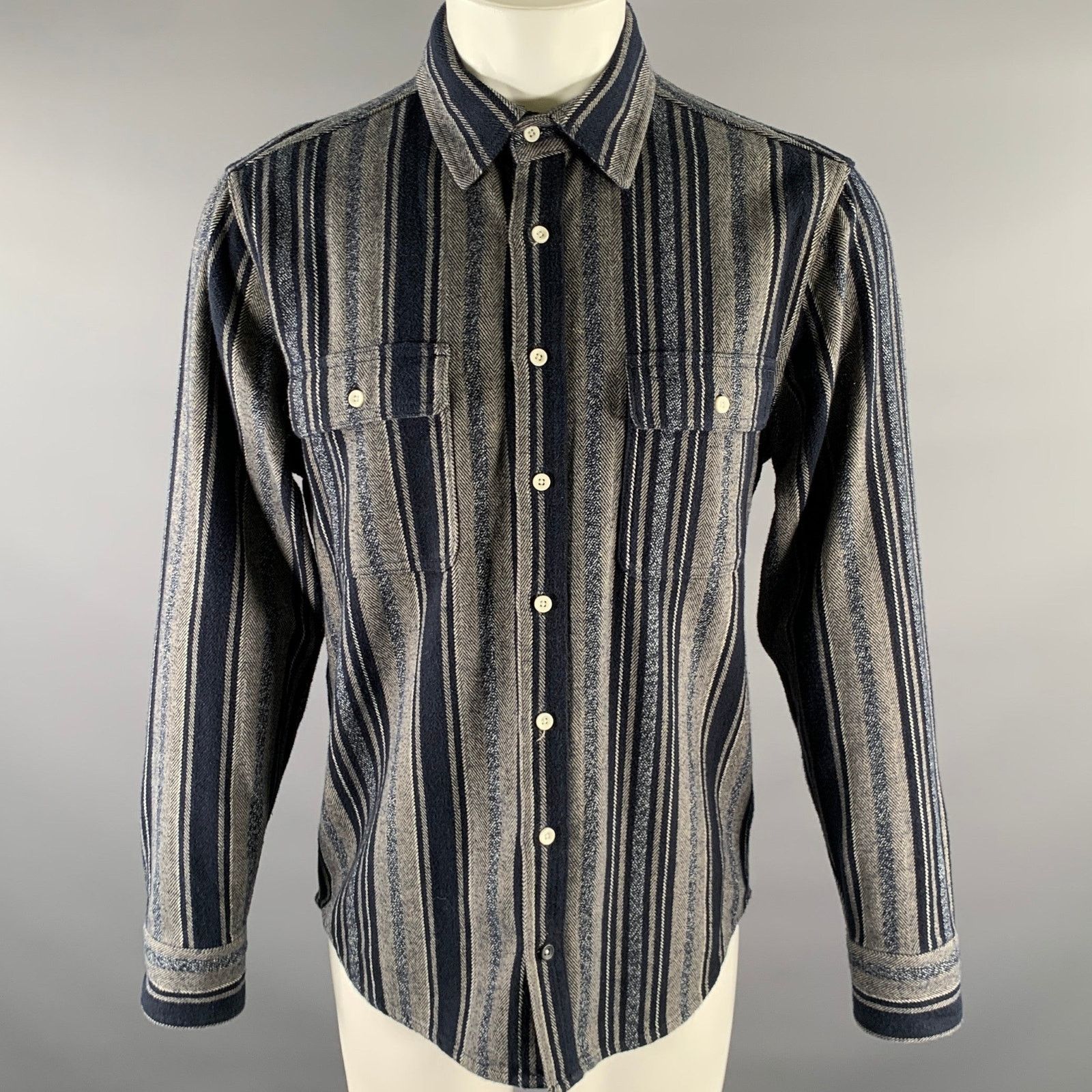 Taylor Stitch TAYLOR STITCH Blue Grey Stripe Cotton Overshirt Long Sleeve Size US M / EU 48-50 / 2 - 1 Thumbnail