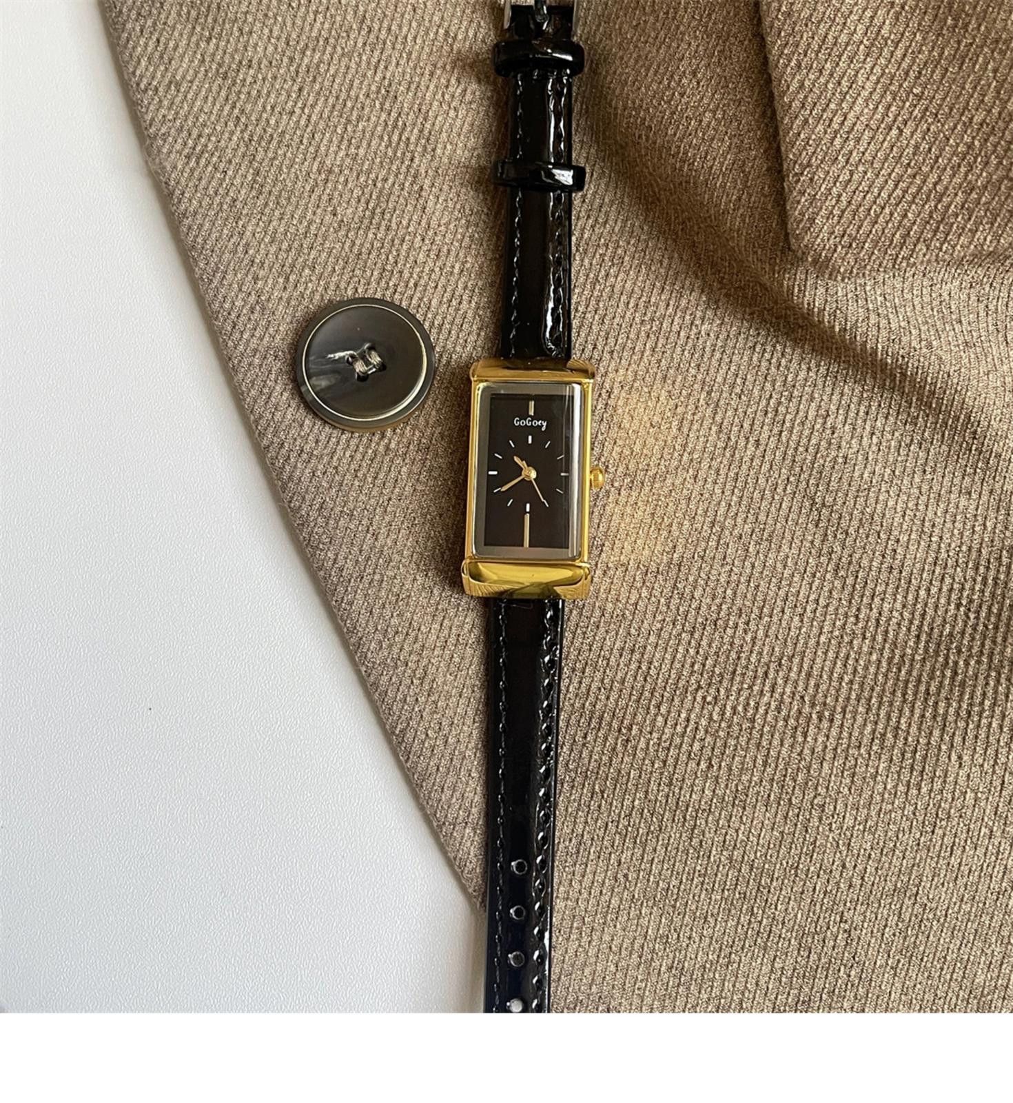 Jewelry Leather Strap Rectangular Gold Watch, Classic Wristwatch Size ONE SIZE - 3 Thumbnail