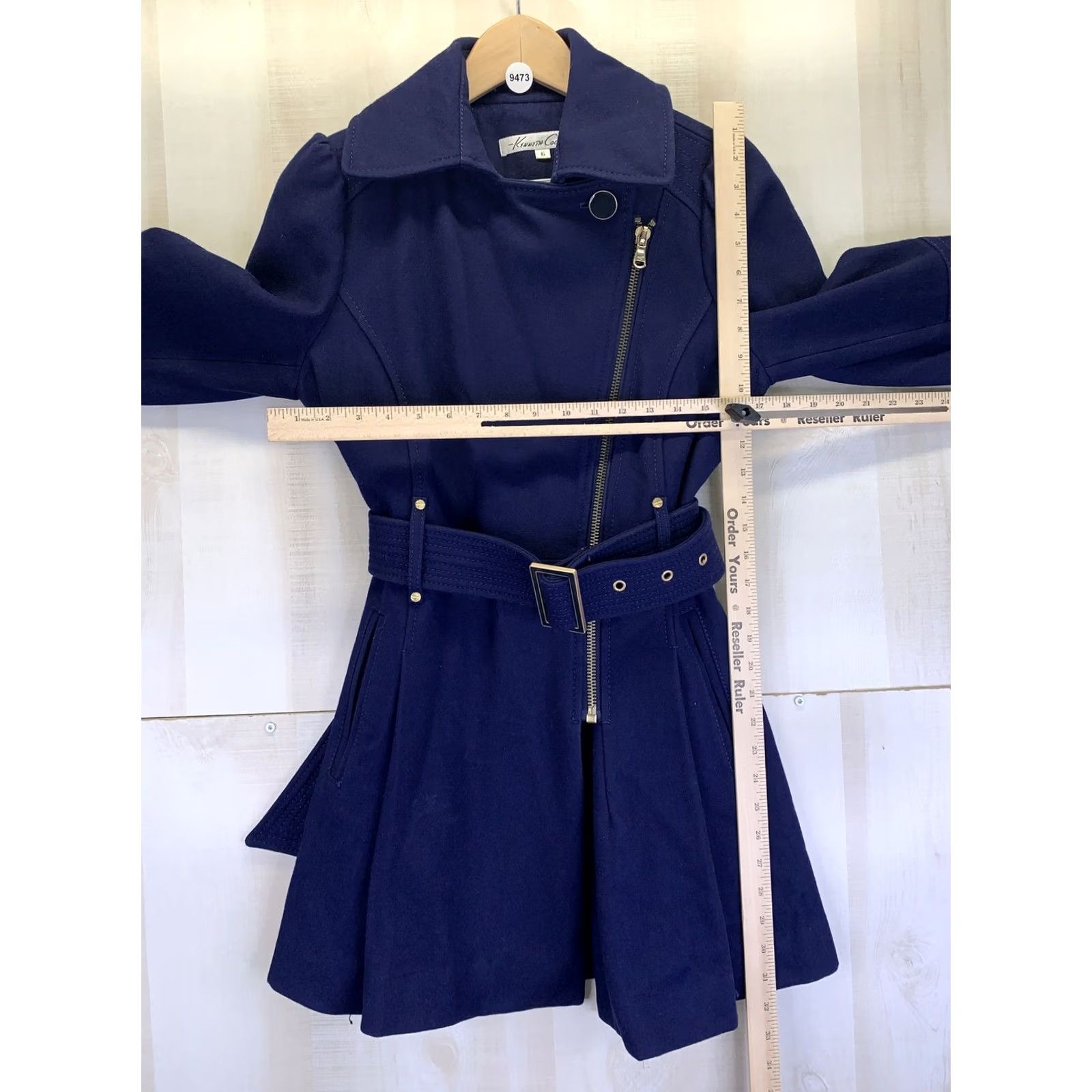Kenneth Cole KENNETH COLE Blue Wool Blend Pleated Pea Coat Womens Size 6-9473 Coat, Wool Blend, Pleated, Blue, Regular, Women, Winter, Fall, 6 Size M / US 6-8 / IT 42-44 - 3 Thumbnail
