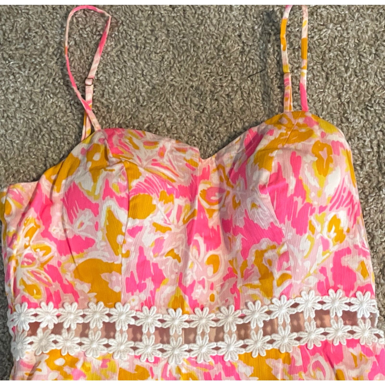 Lilly Pulitzer VINTAGE Lilly Pulitzer Womens Dress Floral Pink Yellow Lenore Sz 8 Sleeveless Zip Fit & Flare Strappy Short Womens Size M / US 6-8 / IT 42-44 - 4 Thumbnail