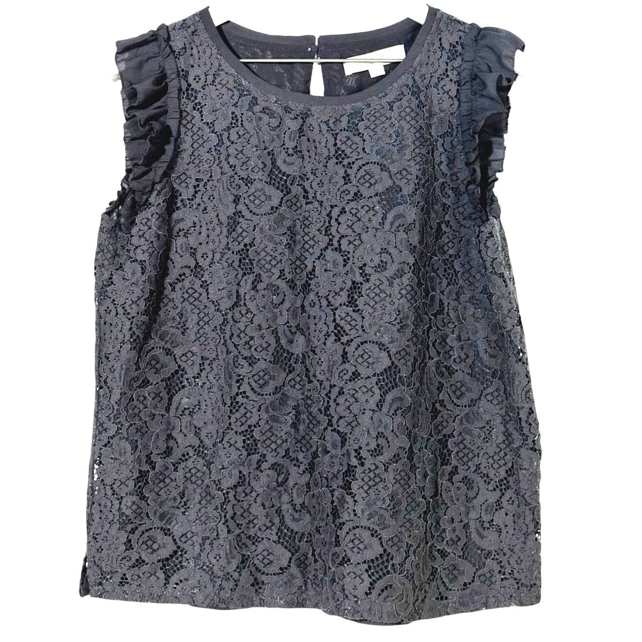 Loft Loft Lace Pullover Shirt Gray Ruffle Sleeve Medium Size M / US 6-8 / IT 42-44 - 1 Thumbnail