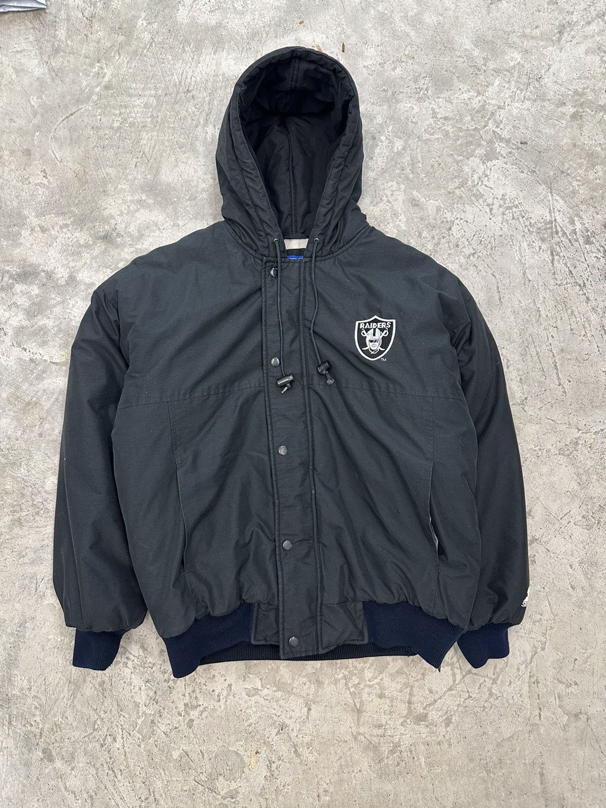 image of Nfl x Oakland Raiders Crazy 90's Oakland La Raiders Starter Hooded Puffer Black S, Men's (Size Smal