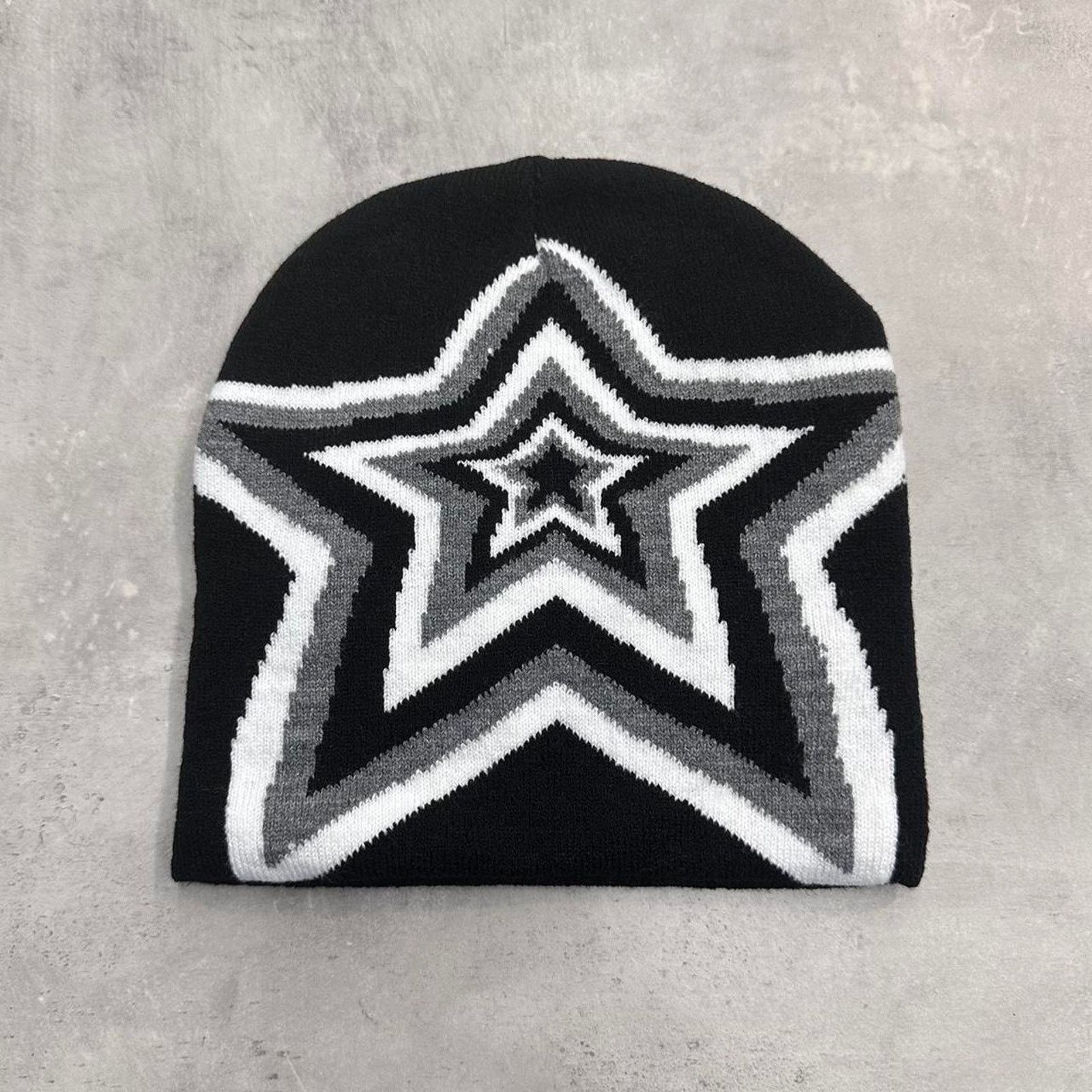 Vintage Black White and Gray Star Acrylic Graphic Beanie Hat Size ONE SIZE - 5 Thumbnail