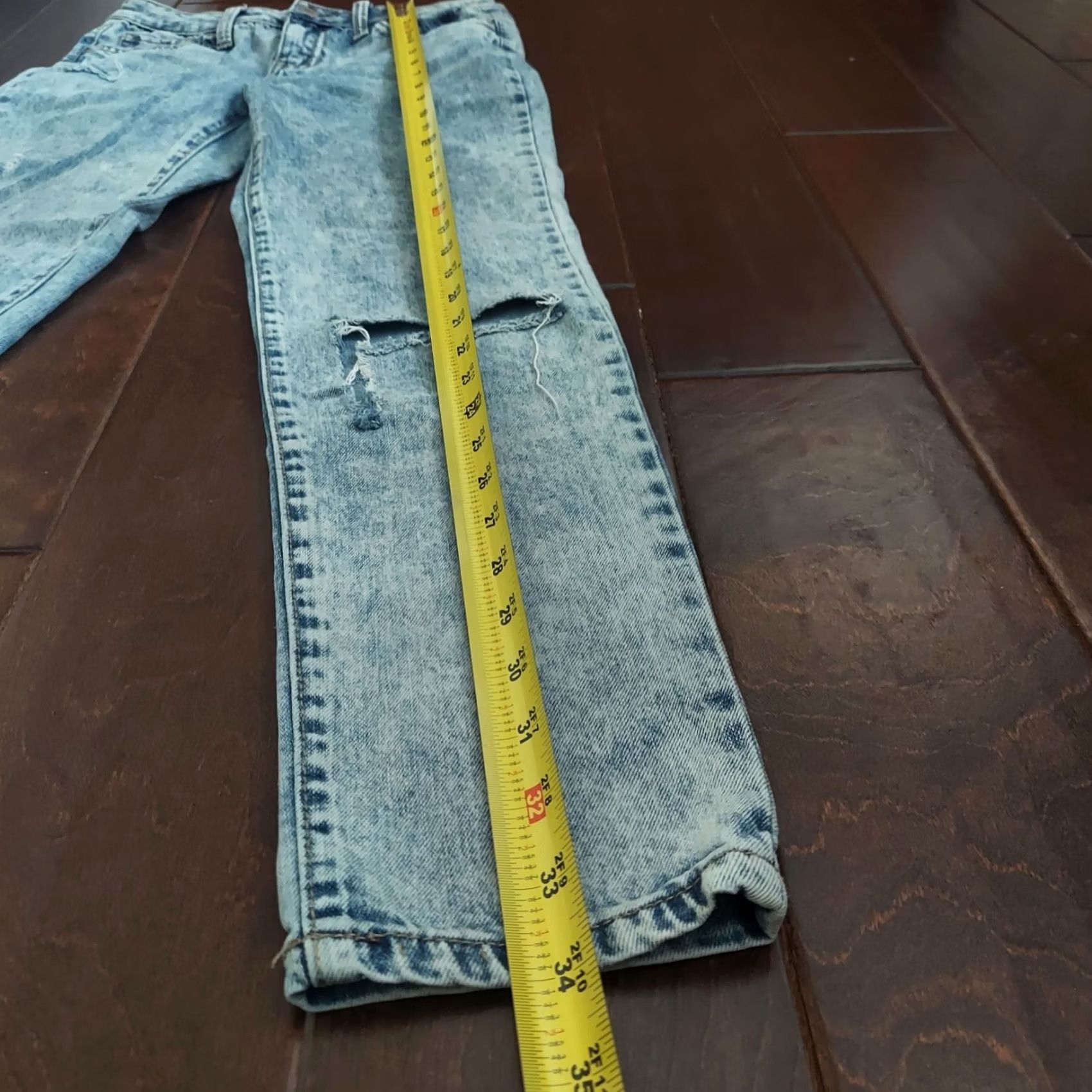 Rsq RSQ Women's Jeans Blue Acid Wash Distressed Girlfriend Straight 12 Regular Denim - Cotton Polyester Rayon Spandex, Solid, Color Blue, Size 12, Womens Size 34" / US 12 / IT 48 - 7 Thumbnail