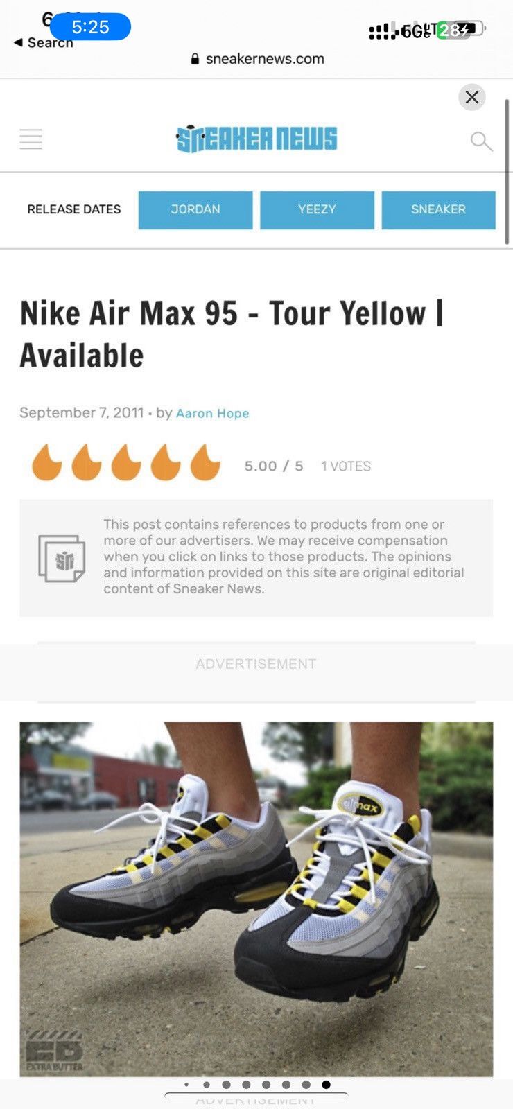 Nike A/W 2011 Nike Air Max 95 "Tour Yellow" Size US 9.5 / EU 42-43 - 8 Thumbnail