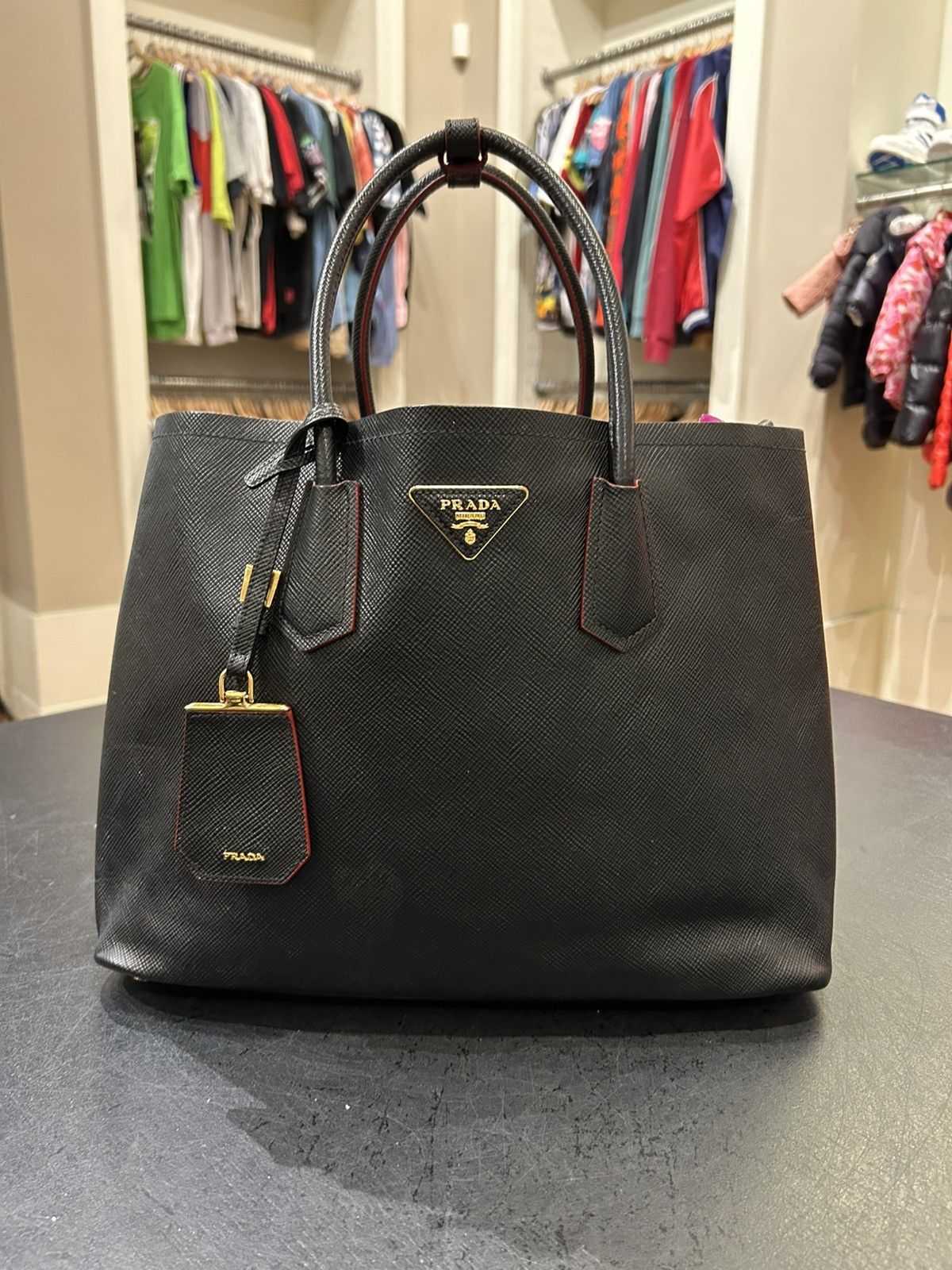 Prada Saffiano Medium Leather Double Tote Bag